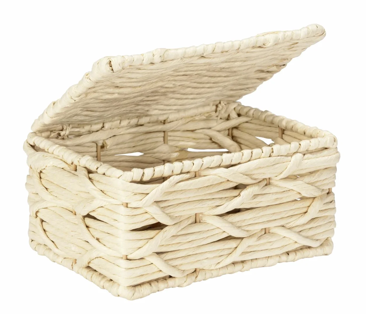 Wenko Badbox Vabriano-Cesta de Almacenamiento de Papel Trenzado con Tapa para baño y Oficina, 19 x 10 x 14 cm, Estilo Bohemio, Color Beige, Metal Lacado