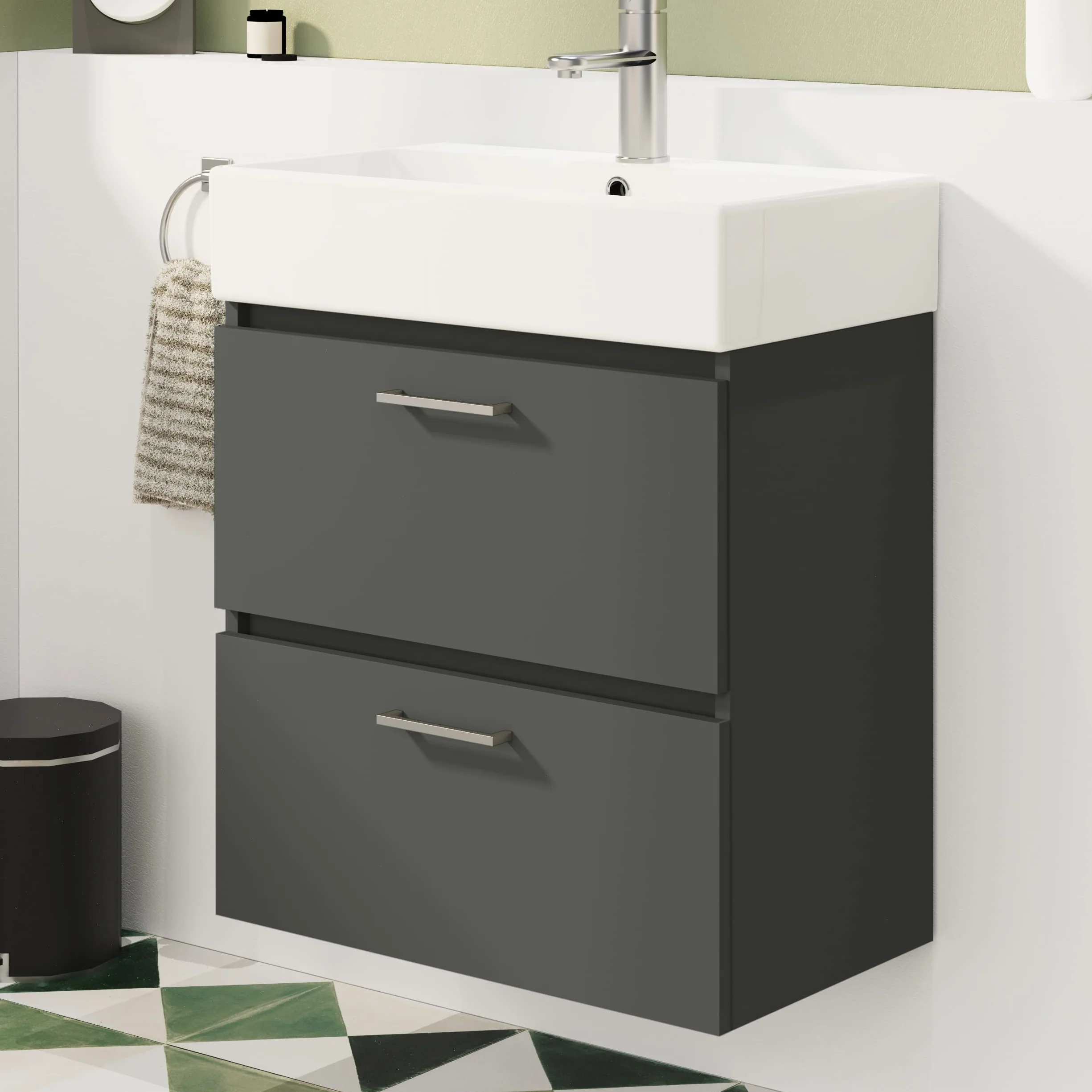 Baikal Conjunto de Mueble de Baño. Mueble Suspendido en Pared. Disponible en Distintas Medidas y Acabados. El Mueble se Entrega MONTADO. TAAL + Lavabo 60/36 cm Gris Oscuro