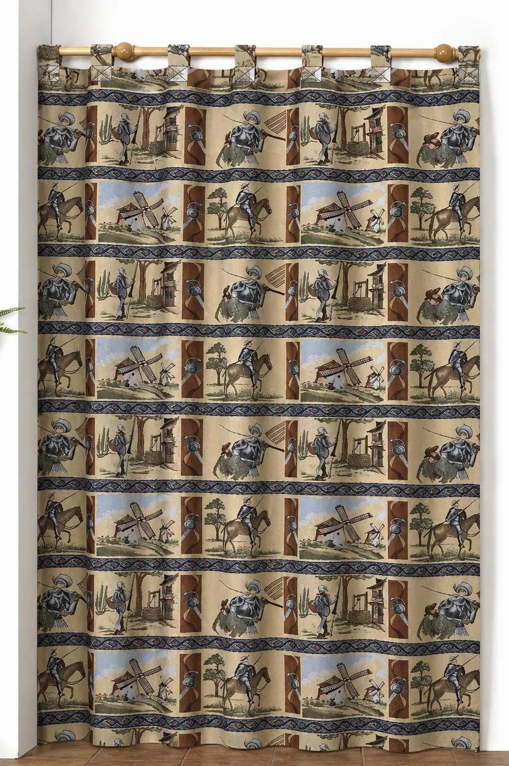 Cortina De Calle Alpujarreña con Trabillas140x260 cm, Tejido Jacquard, de fácil Mantenimiento y Resistente. Confeccionada con Trabillas. Diseño rústico. Cortina de Puerta Exterior (Quijote Nº 7)