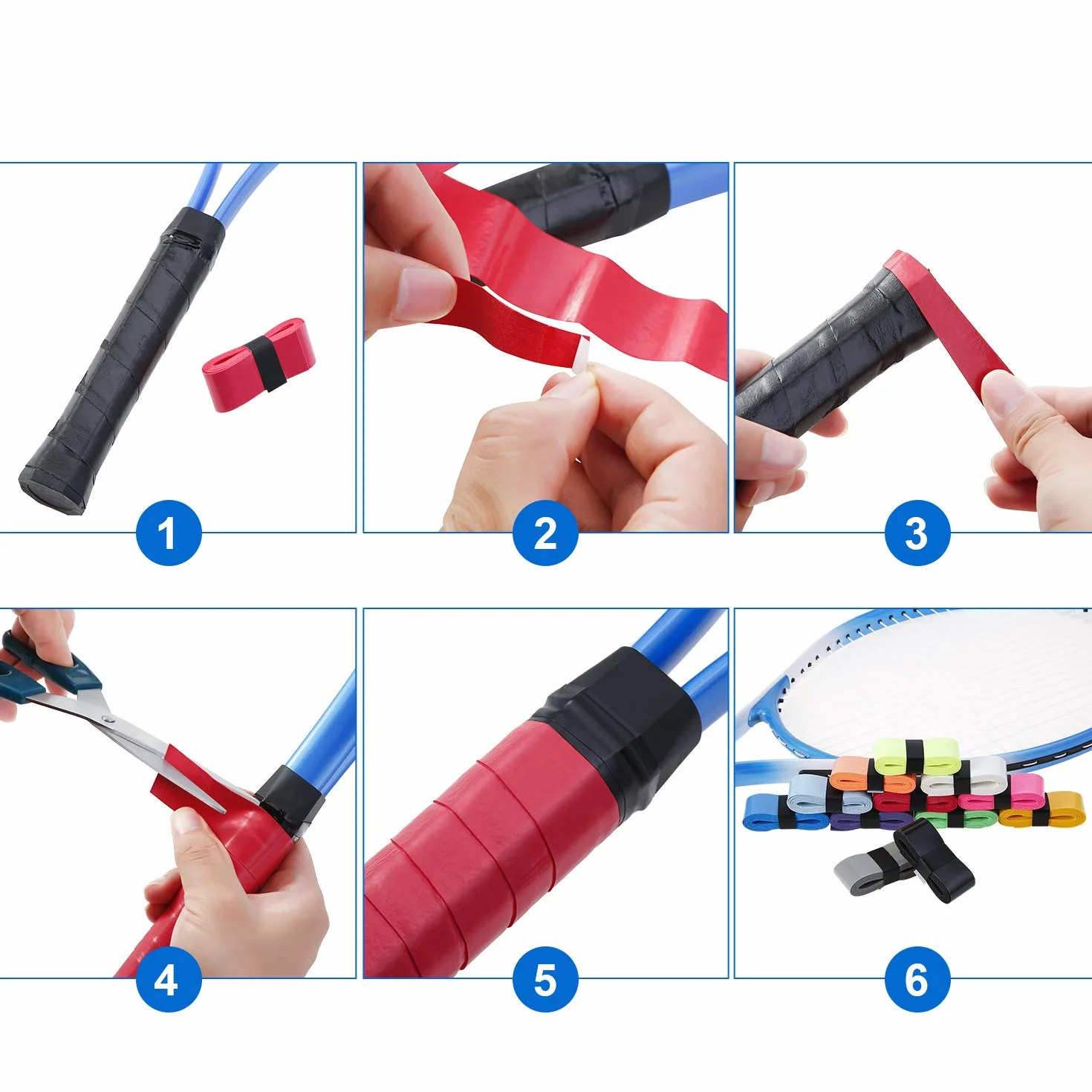 Agarres para Raqueta de Tenis y Bádminton Antideslizantes Absorbentes 12 uds