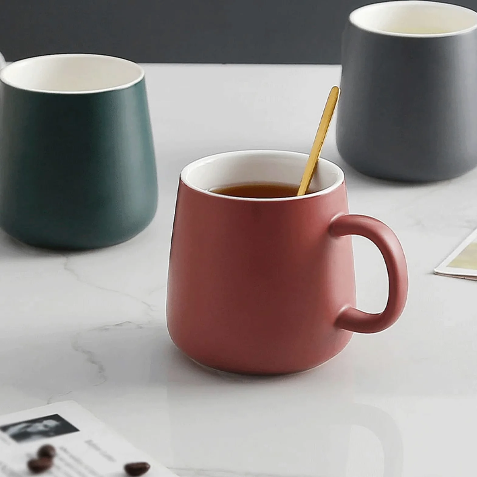 Estilo moderno 380 ml Taza de café de cerámica simple taza de leche para el hogar desayuno oficina taza (verde)