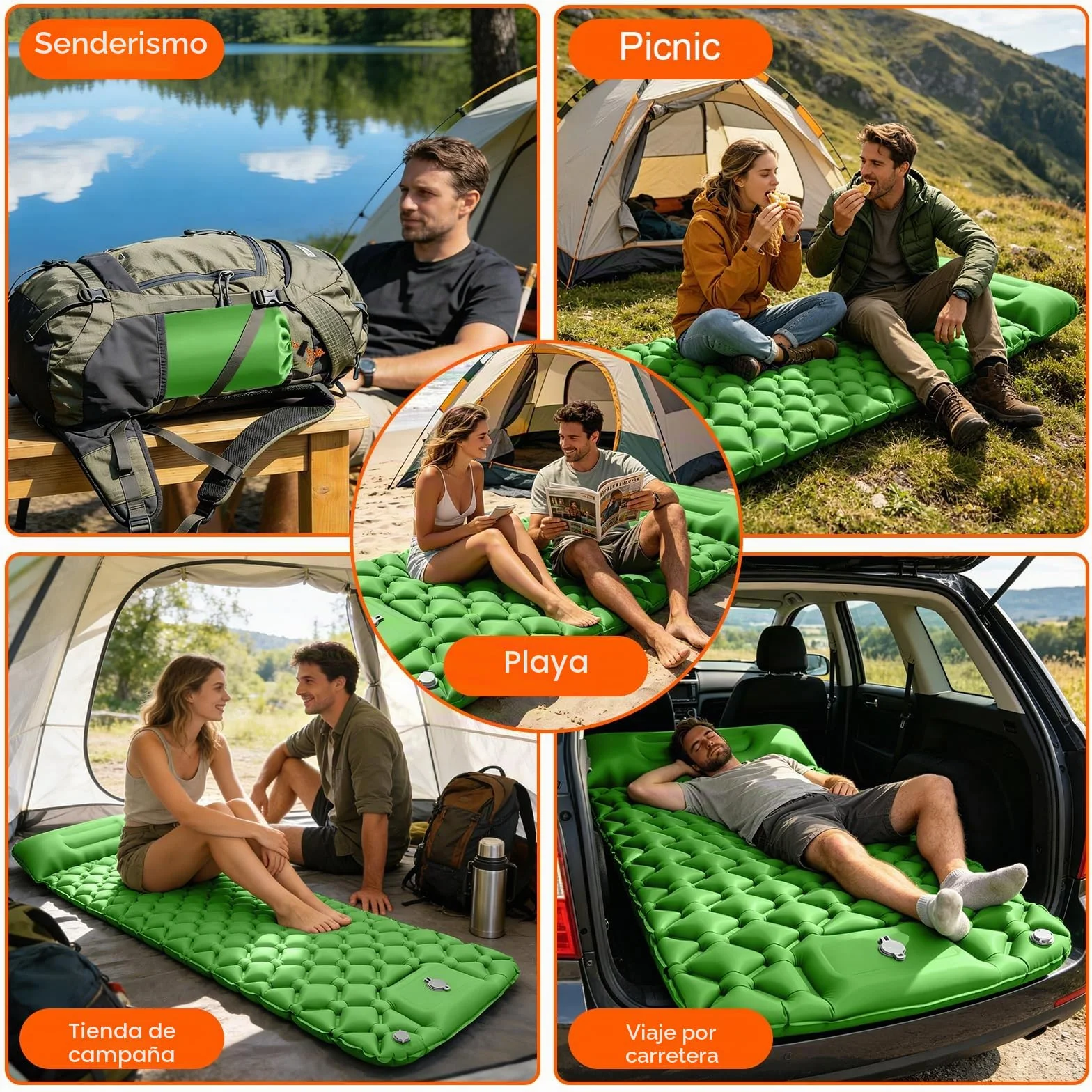 Colchoneta de Camping Autoinflable Ultraligera Impermeable con Bomba de Pie y Almohada