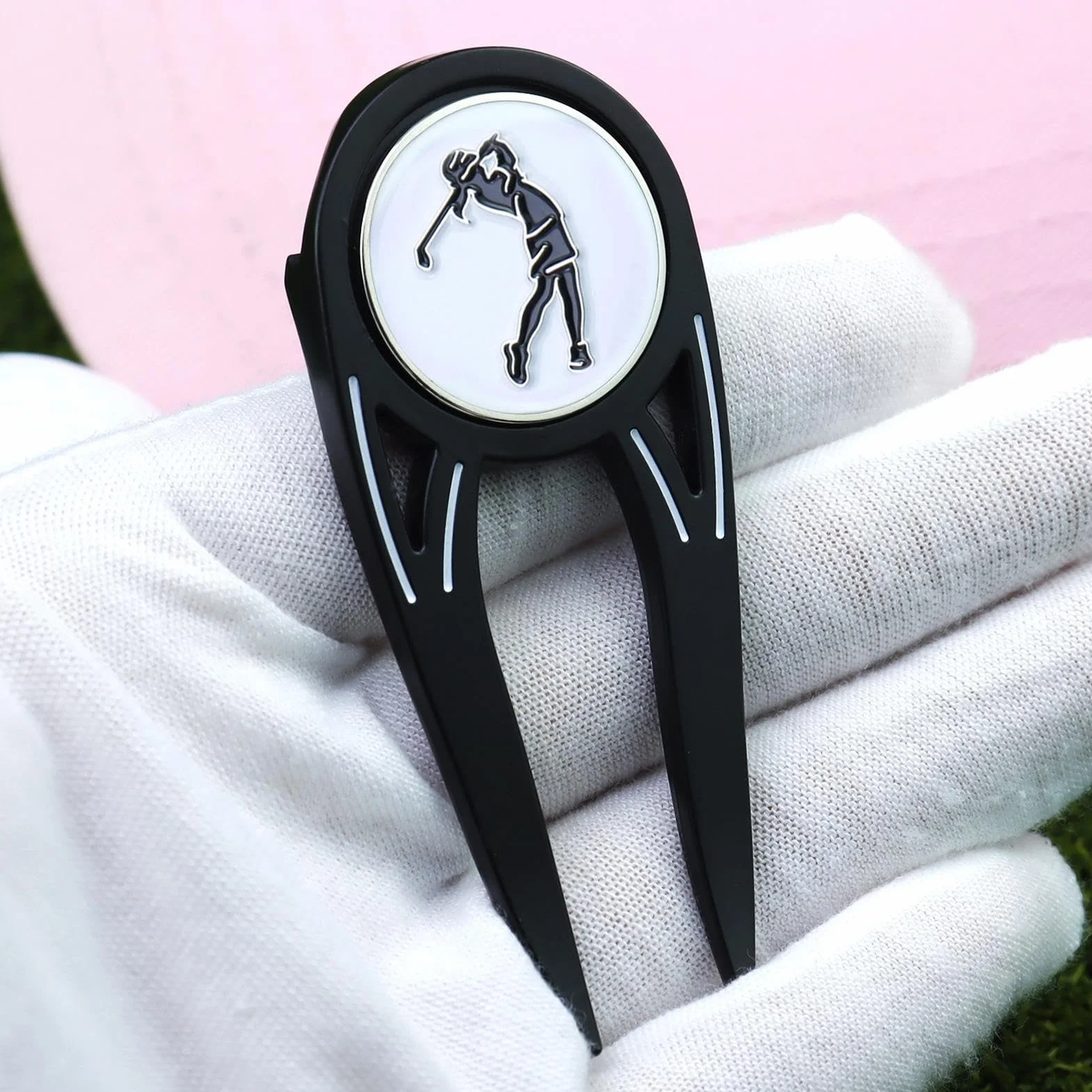 Herramienta de Divot de golf, herramienta de reparación de divot de golf, Vista imprimir Metal herramienta de reparación magnética Divot Ball Marker - Herramienta Divot verde putting alineación Turba