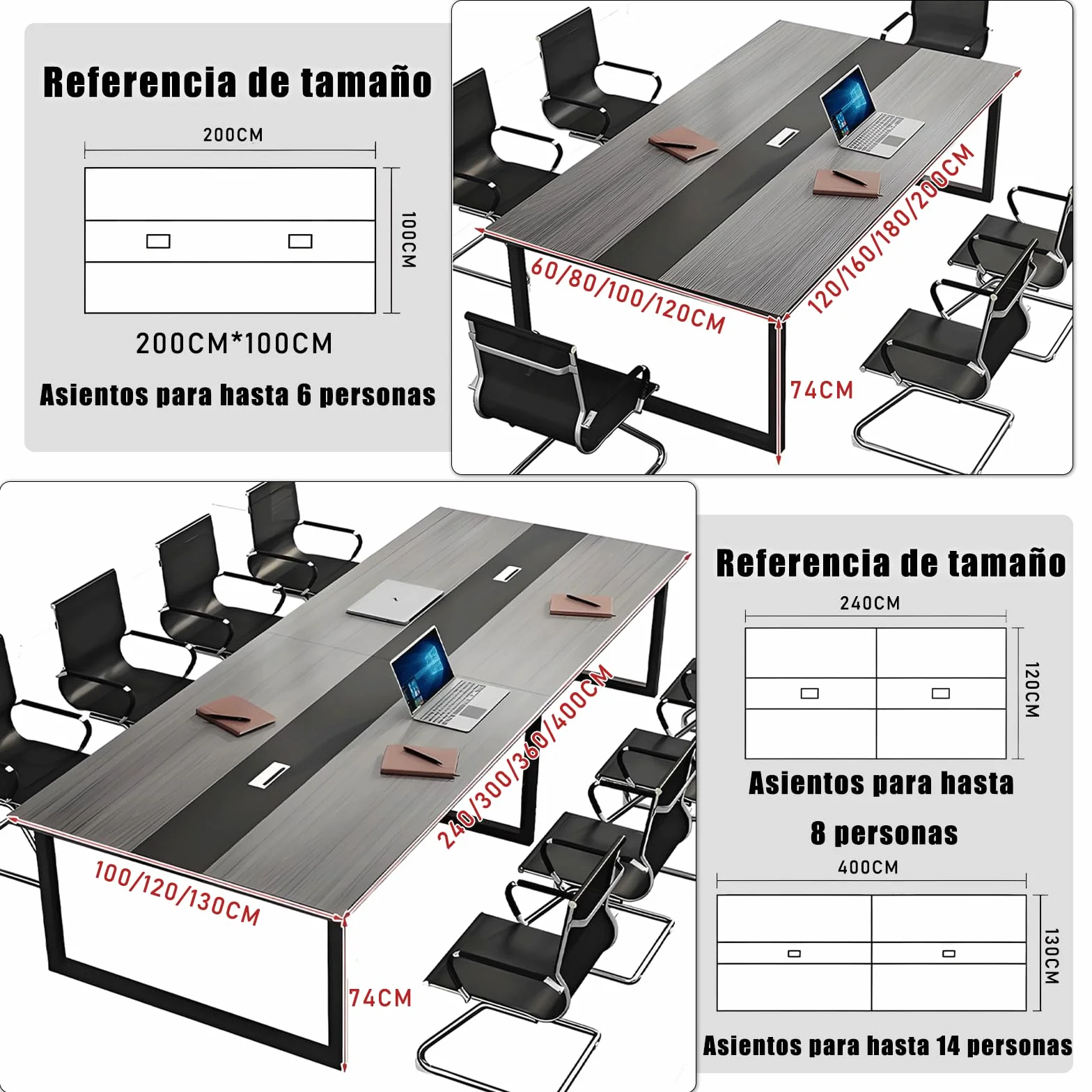 Mesa de Conferencias Grande para Oficinas – Mesa de Reuniones para Muchas Personas, Diseño de Madera, Fácil Montaje, Espacio Amplio para Seminarios y Aulas (Sillas No Incluidas)