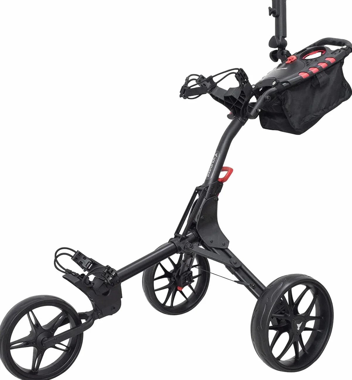Carrito de golf Newfly 3 ruedas ultraligero plegable con freno de pie soporte para paraguas