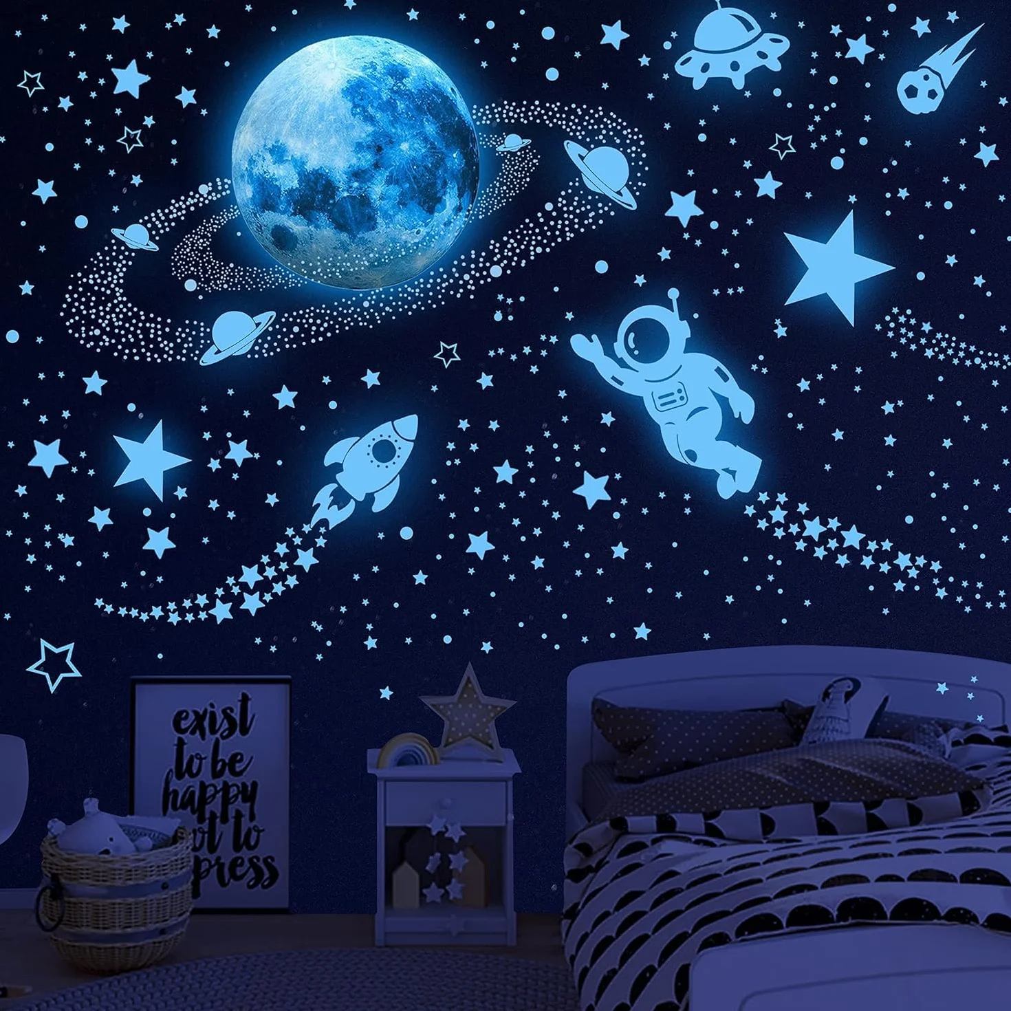 Pegatinas Estrellas Fluorescentes para Techo Pared Espacio Infantiles Astronauta Planetas Decorativas Habitación