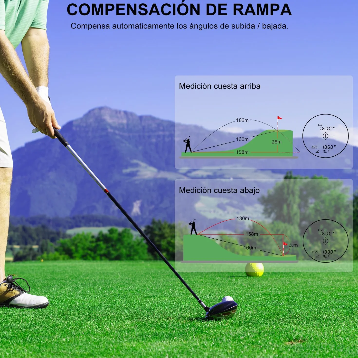 HANMATEK GR1200 Telémetro Láser de Golf 1097m 1200Y Precisión ±1.0m Magnificación 6.5X Compensación de Pendiente