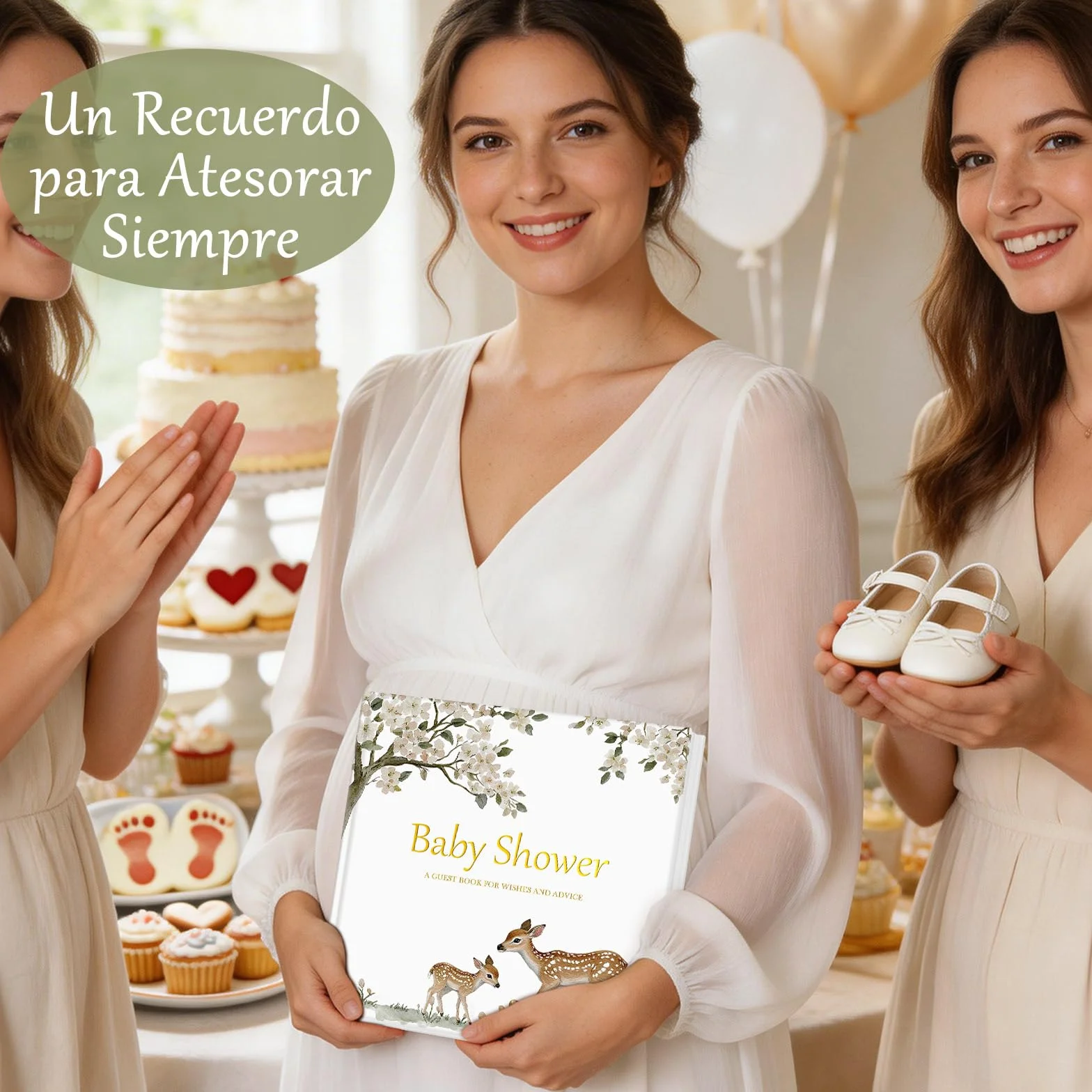 Lanpn Libro de Visitas para Baby Shower, Baby Shower Guest Book, Libro Firmas Recuerdo Regalo para Futuros Padres Gender Reveal Bebé Bautizo, Tema Animales Bosque Neutral, 114 Páginas, Inglés