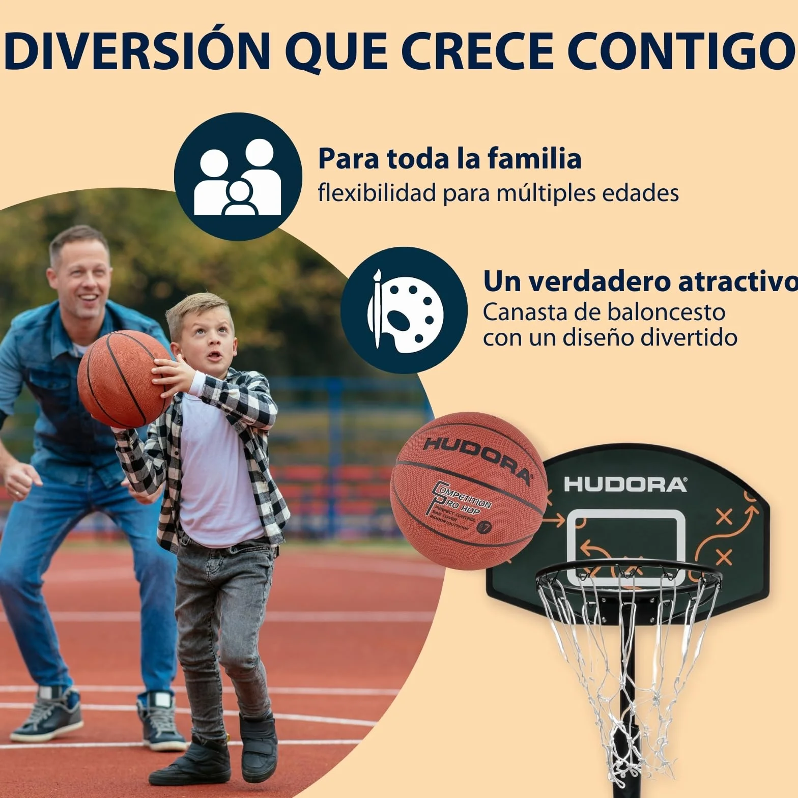 HUDORA Soporte de Baloncesto Playoff 205 Ajustable en Altura con Ruedas para Exterior