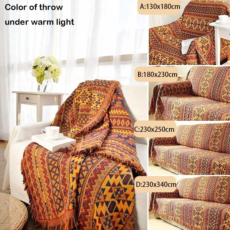 VANJOROY Manta bohemia grande para sofá de 2 y 3 plazas, manta extragrande para sofás, 100% algodón tejido a mano, manta de lujo para sillón, sofá y cama (230 x 250 cm)