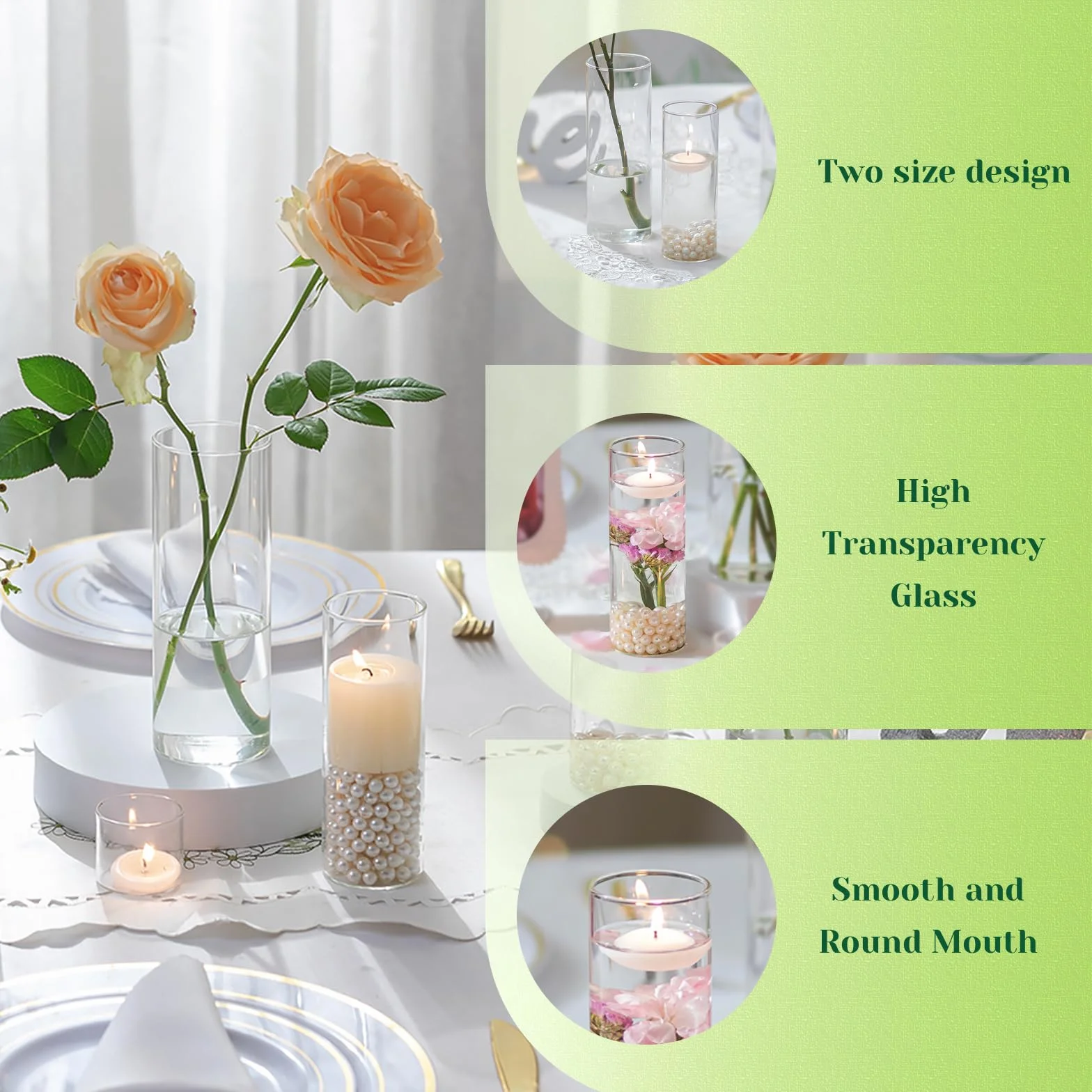 Jarrones Cilindricos de Vidrio para Centro de Mesa: Hewory 12 Jarrones de Cristal Jarrón Cilindrico Vidrio para Boda Decoracion - Florero Cristal Jarrones Decorativos Modernos para Decoracion Hogar