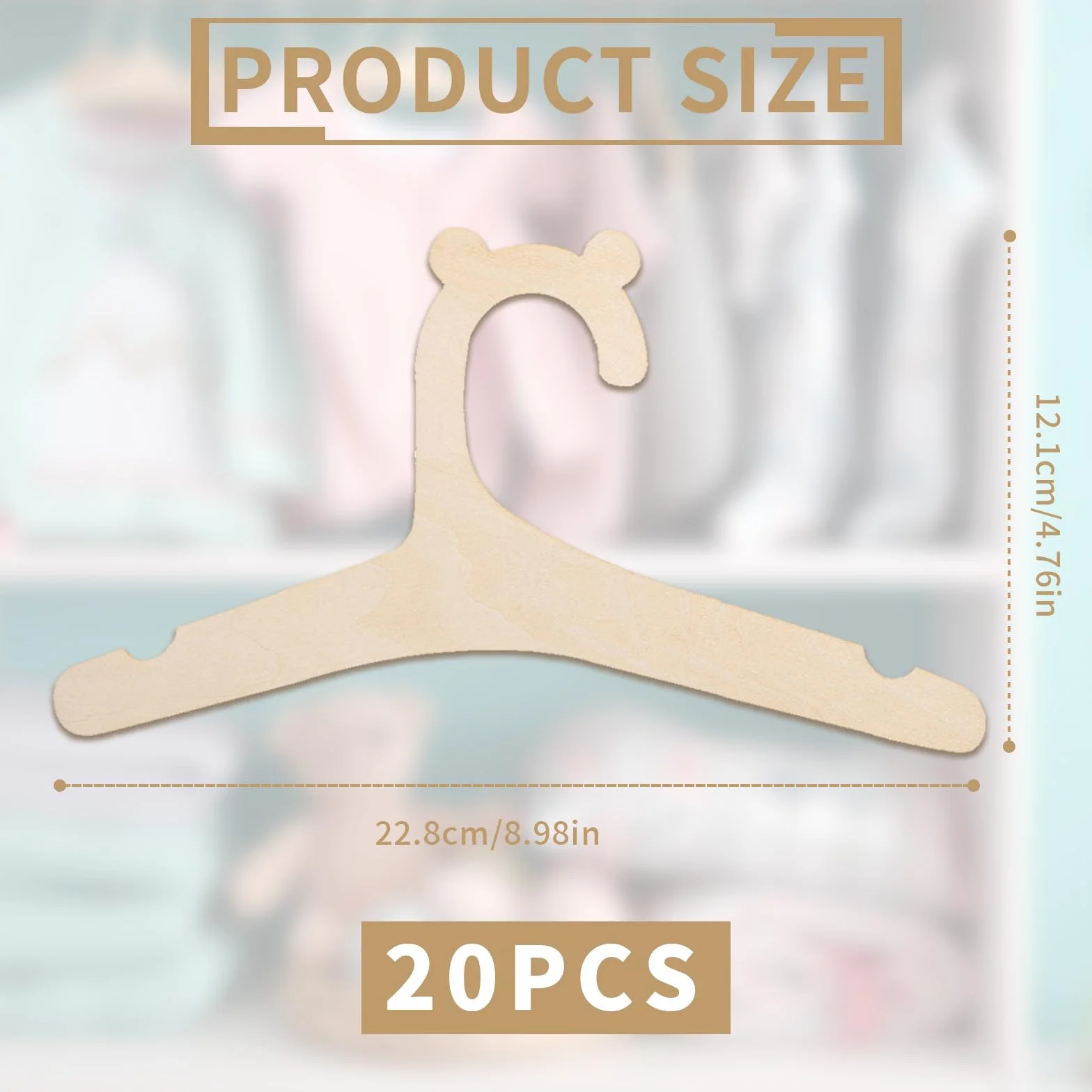 Percha Creativa de Madera para Ropa de Niños, Bebé y Muñecas - 20 Piezas