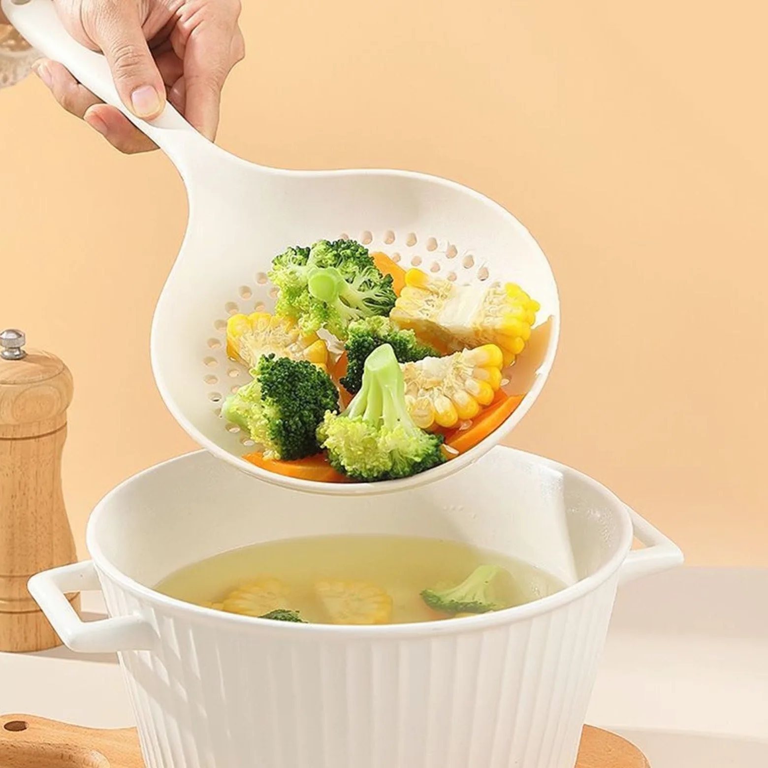 Colador De Cocina Espumadera For Cocinar, Colador De Silicona For Freír Y Cocinar, Bandeja De Drenaje Resistente Al Calor Escurridor Pasta(Beige)