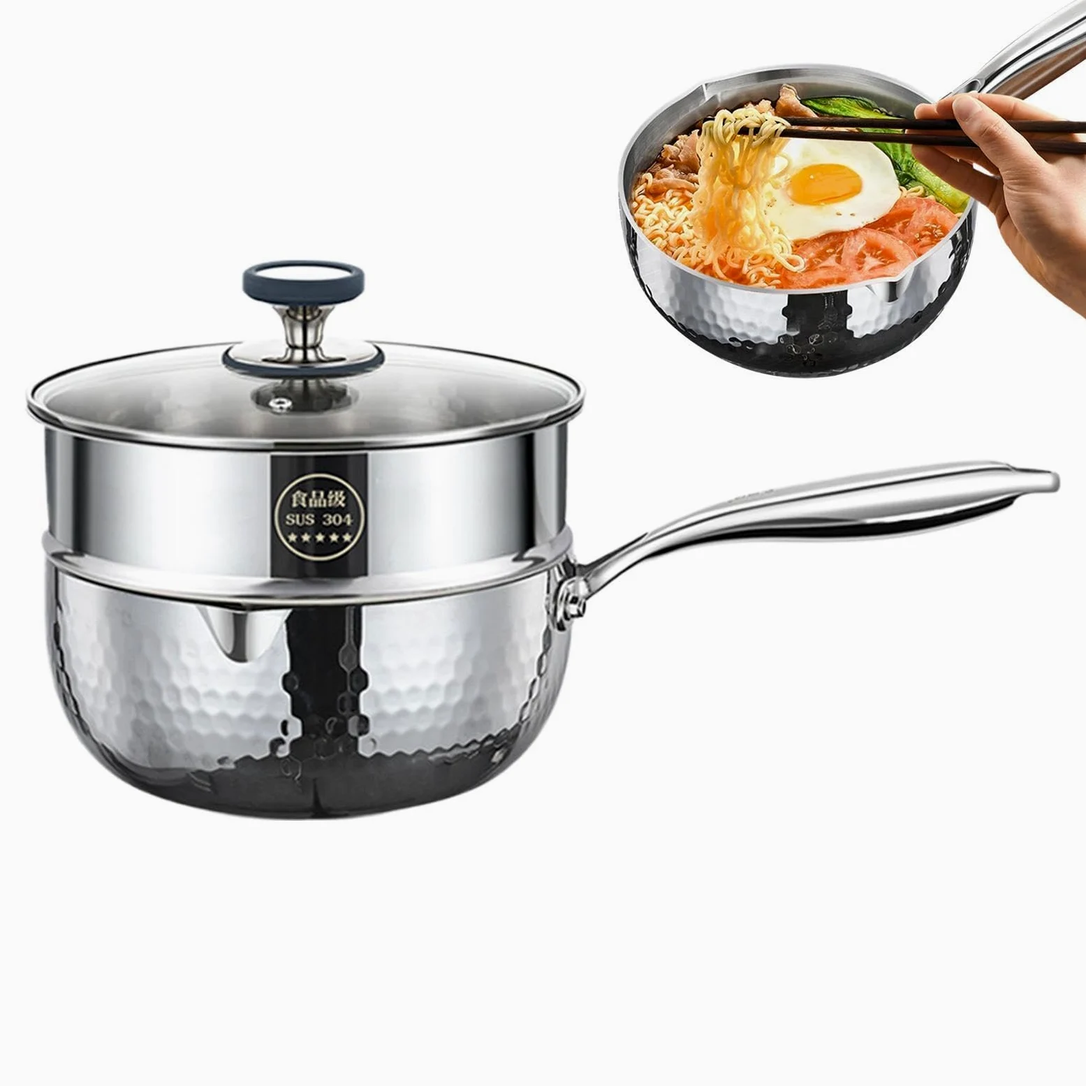 Cazo Con Tapa Acero Inoxidable Con Tapa, Asa Y Pico Vertedor | Cazo Pequeño Para Vapor Y Salsas Para Cocinar En Casa: Freír, Hervir, Cocer A Fuego Lento, Sopas Y Comidas Saludables