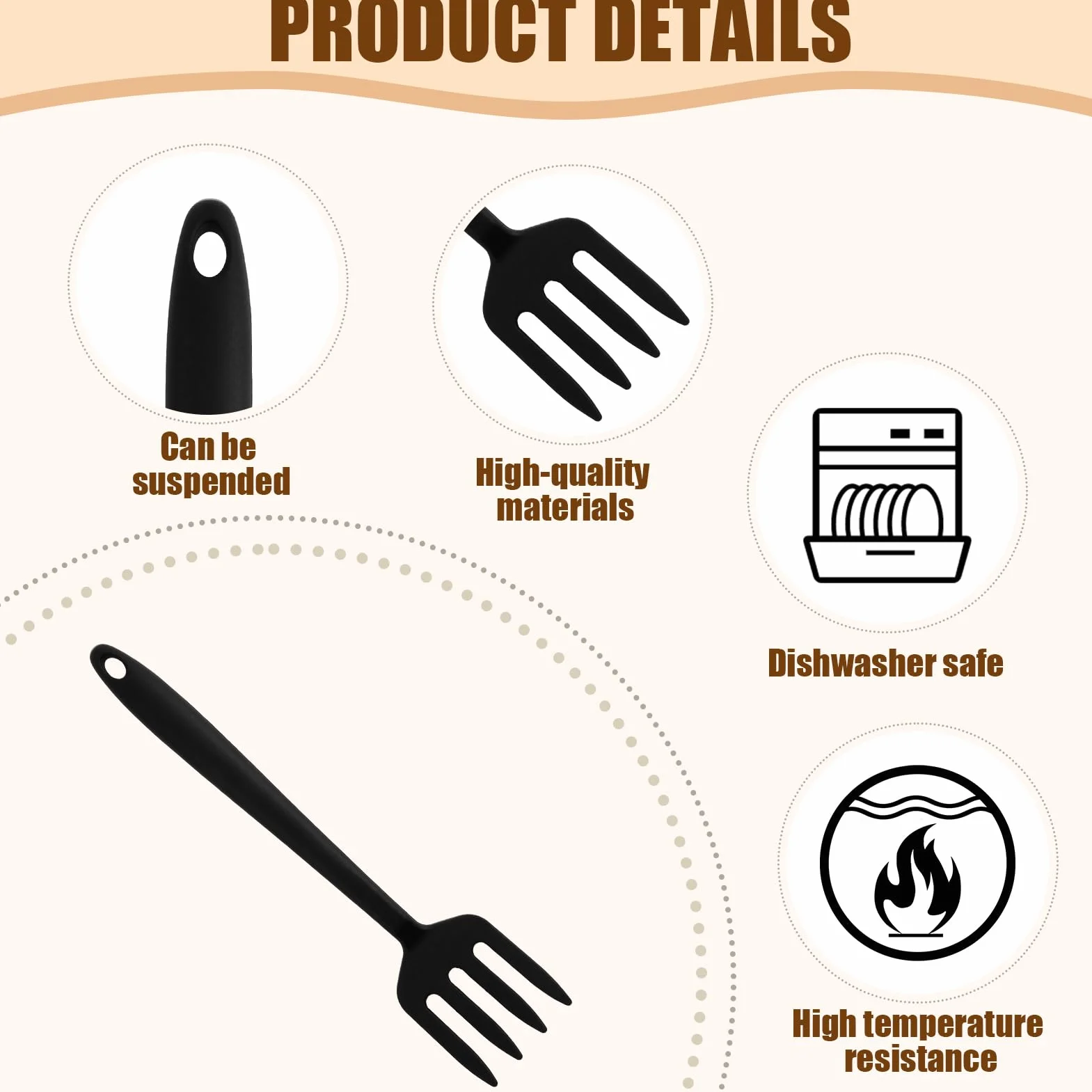 Tenedor de cocina de gel de sílice de, Buenas opciones para Ensaladas, Espaguetis y Carnes, Ergonómico y Duradero, Fácil de Limpiar, Multifuncional y Práctico