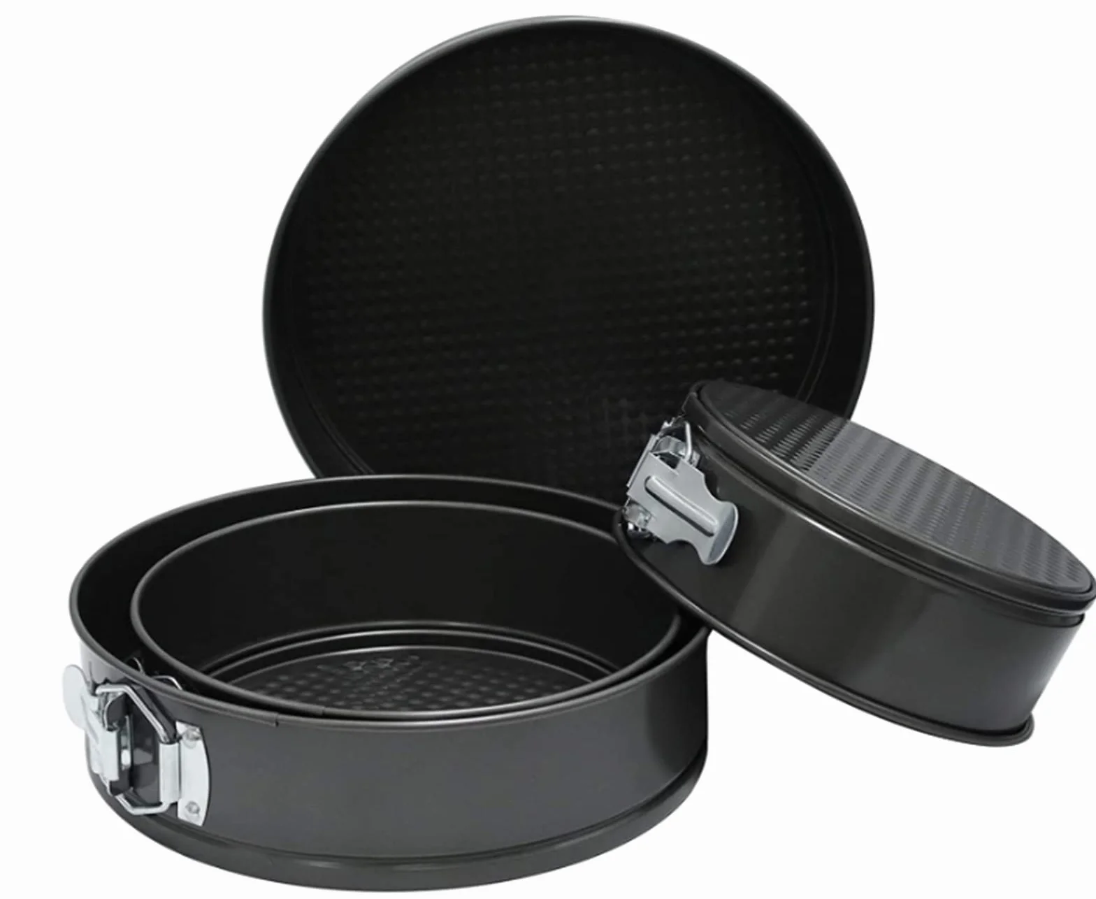 Juego de 4 moldes antiadherentes para Tarta de Queso con Base Desmontable y hermética, de Acero Inoxidable, Color Negro.