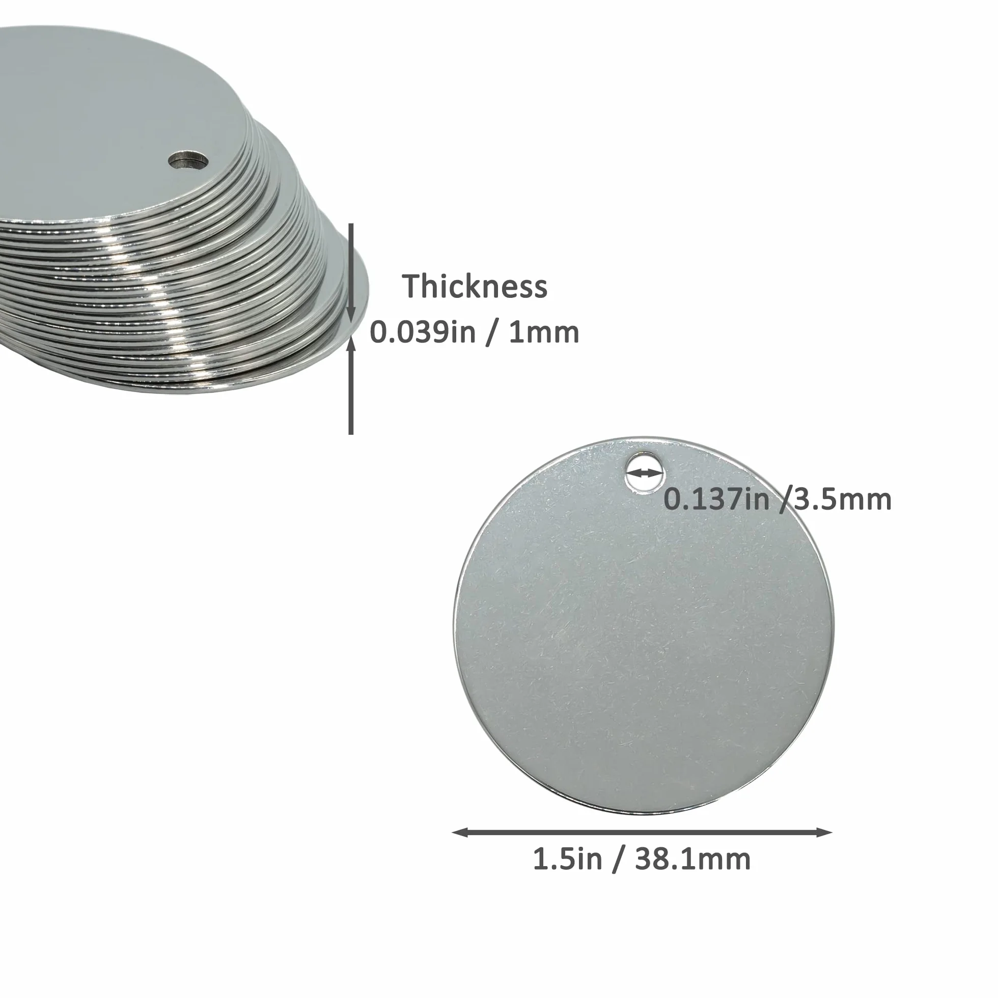 Etiquetas redondas de metal para grabado en blanco de 3,8 cm con agujero, etiquetas en blanco de acero inoxidable, paquete de 25