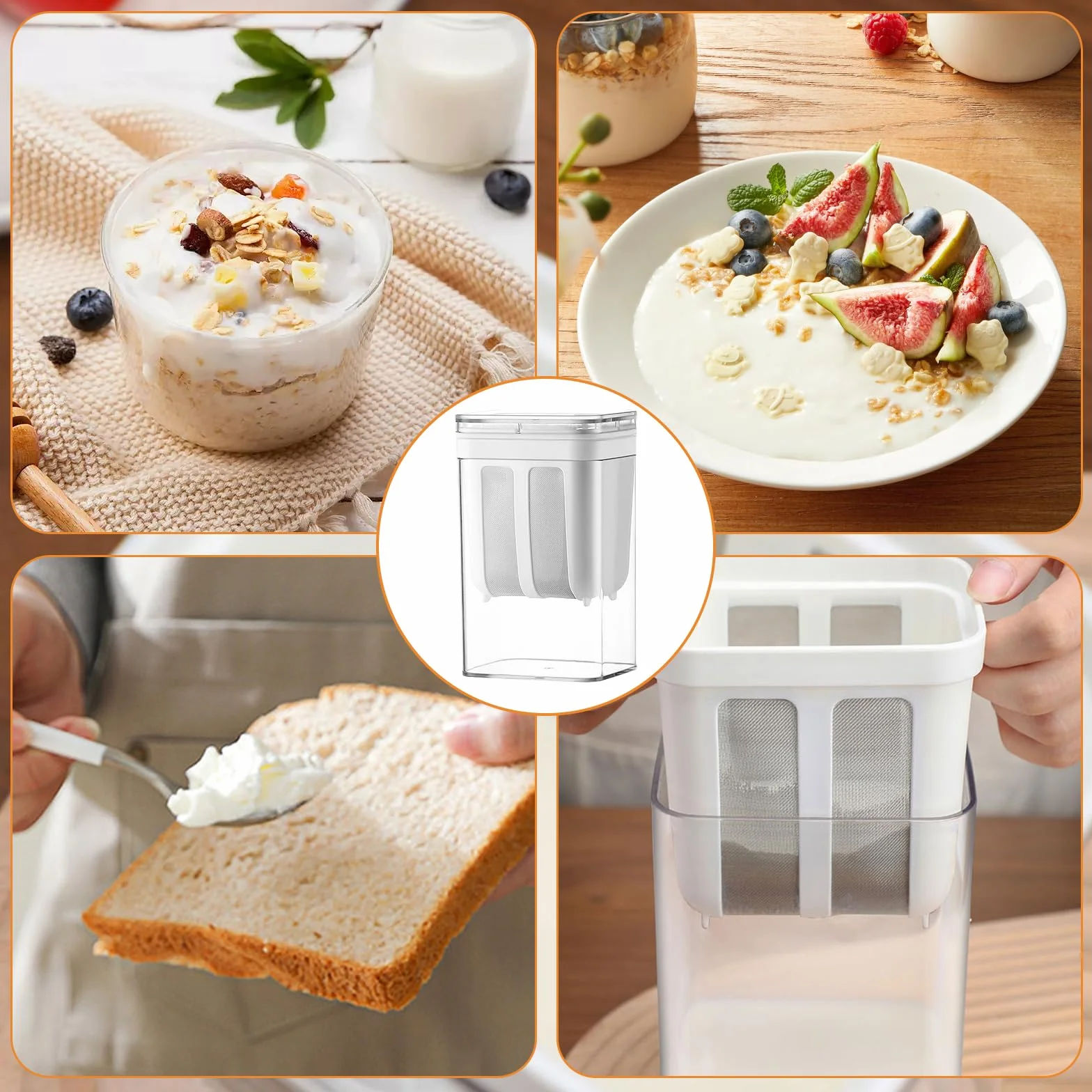 Colador para Yogur Griego 1100 ml con Tapa, Separador de Suero Reutilizable en Acero Inoxidable con Malla Extra Fina para Hacer Yogur Griego, Leche de Soja y Leche de Frutos Secos