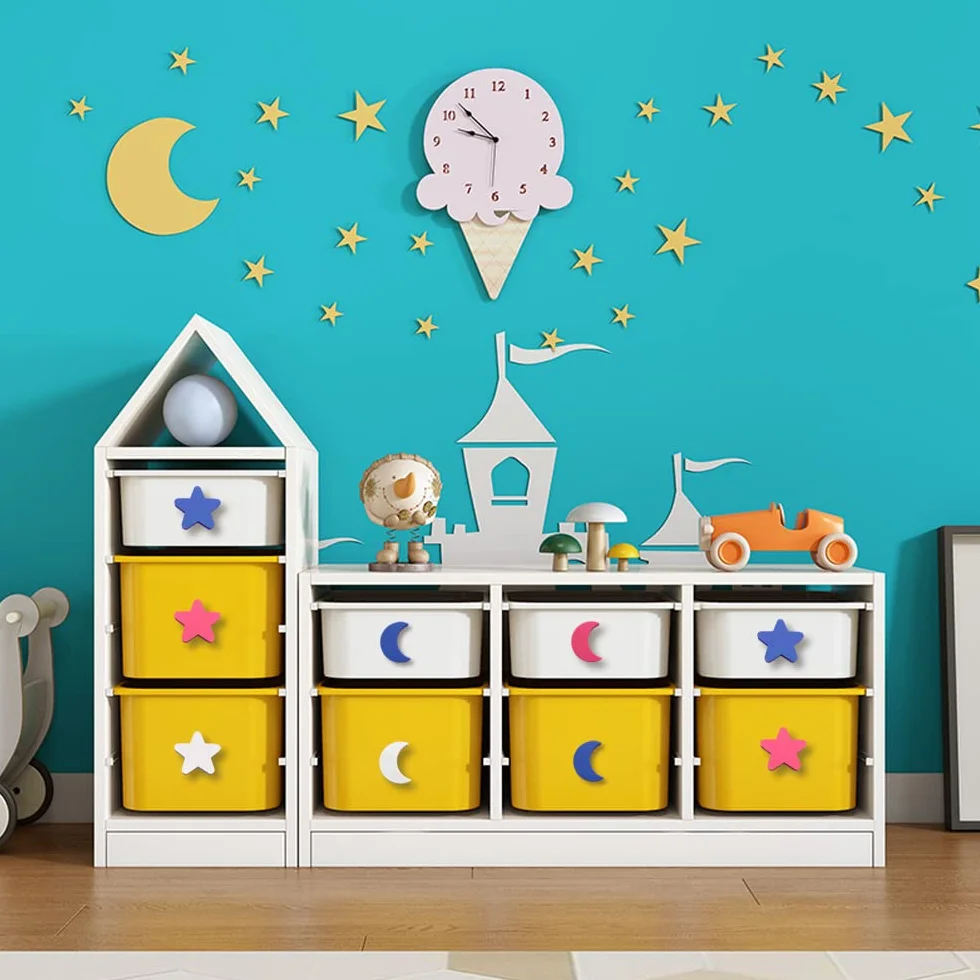 tiradores cajones, 9 piezas goma blanda anticolisión tiradores cocina, estrellas, luna y nubes pomos y tiradores infantiles, para garantizar la seguridad del bebé (rosa)