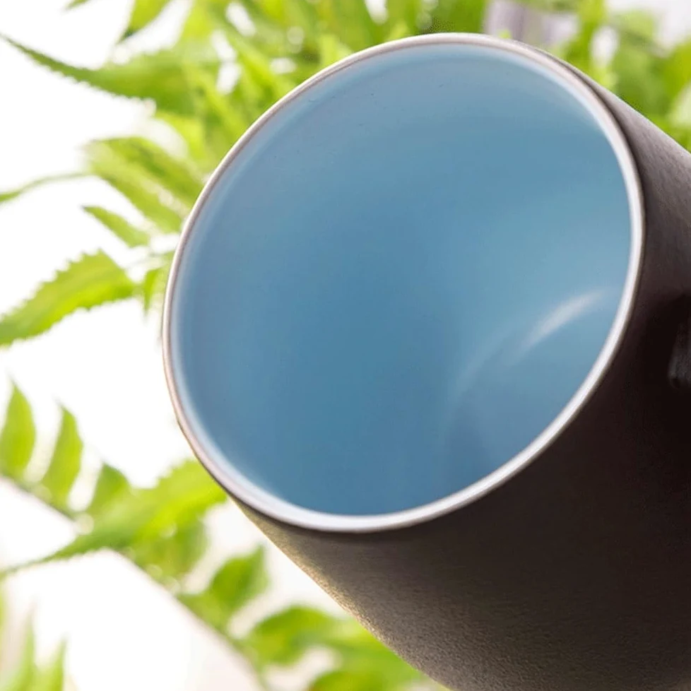 Taza de té Taza con tapa, juego de 1 taza café cerámica filtro interior, capacidad 11.84 oz for la oficina o for regalar a personas mayores(Negro)