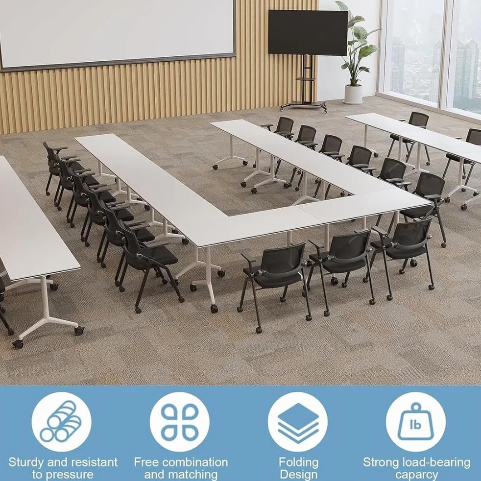 Mesa de conferencias plegable, mesa de reuniones móvil con ruedas silenciosas, diseño que ahorra espacio para oficina, entrenamiento y uso en seminarios