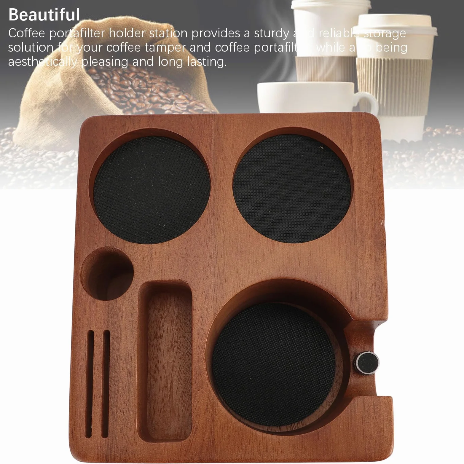 Estación de apisonamiento de espresso, soporte multifuncional de madera para café para portafiltro, manipulador y distribuidor de 58 mm