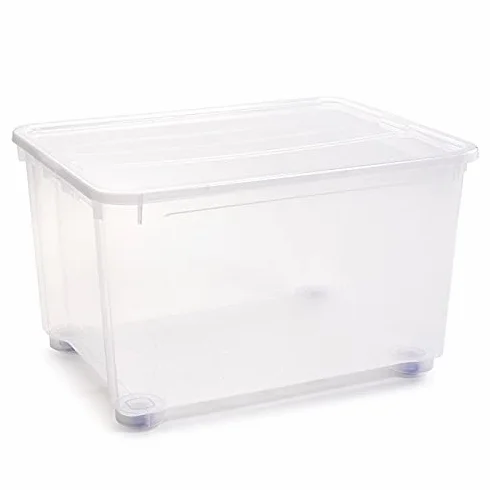 Acan Tradineur - Caja de plástico transparente de 56 x 80 x 51,5 cm, con capacidad de 150 litros, Contenedor de plástico para almacenamiento con tapa válida para interior y exterior.