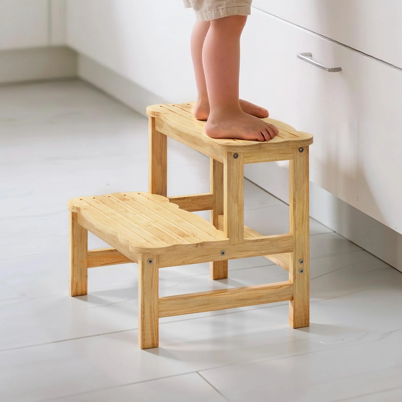COSYLAND Taburete de Niños 2 Peldaños Escalón Infantil 18 Meses Natural