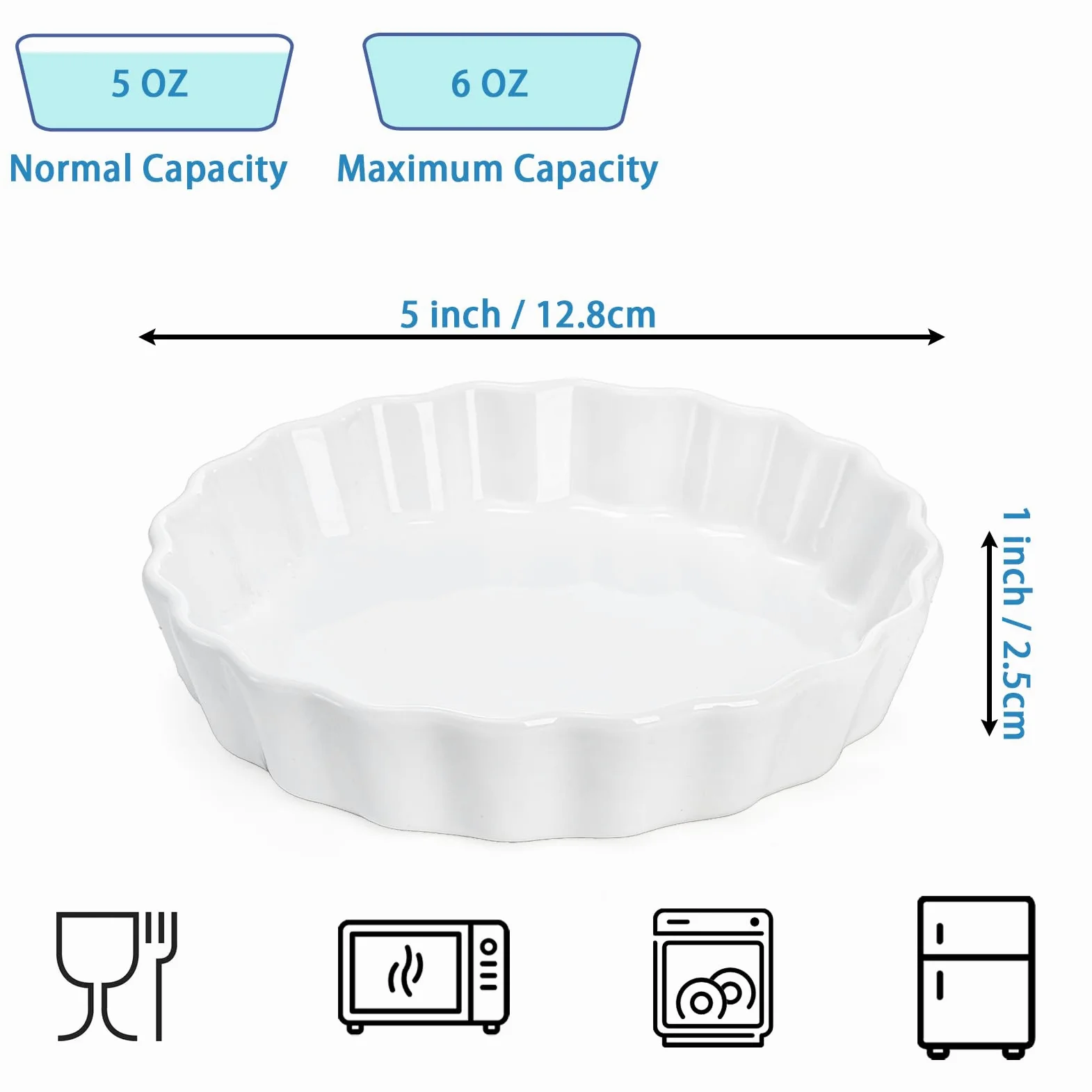 Foraineam Juego de 8 piezas de porcelana poco profunda Ramekins, 5 onzas de crema Brulee Ramekin Platos redondos para hornear Ramekins Set