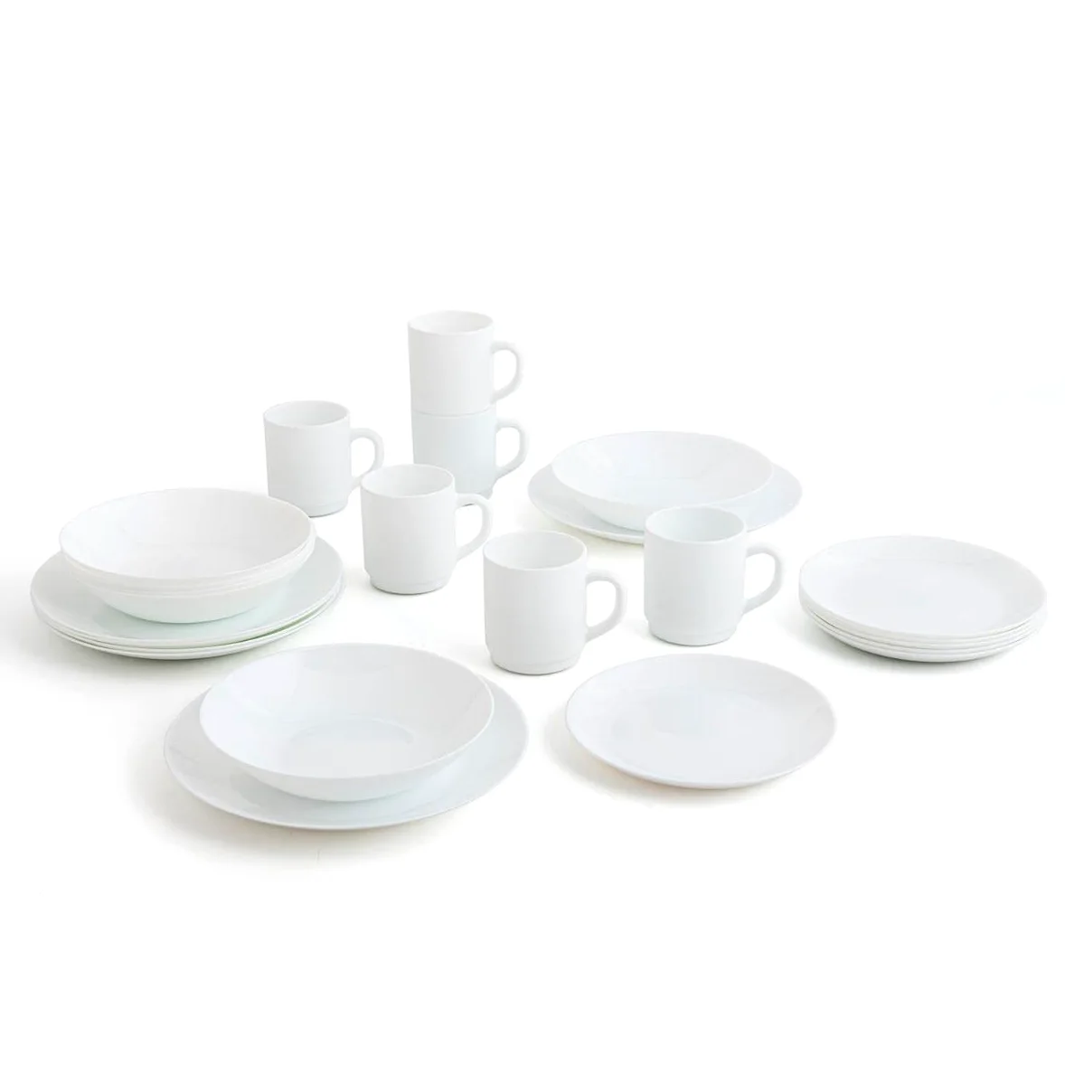 Arcopal Vajilla Zelie de vidrio opal, 24 piezas con tazas | Blanco, incluye 18 platos y 6 tazas de vidrio opal de 29 cl, apta para microondas