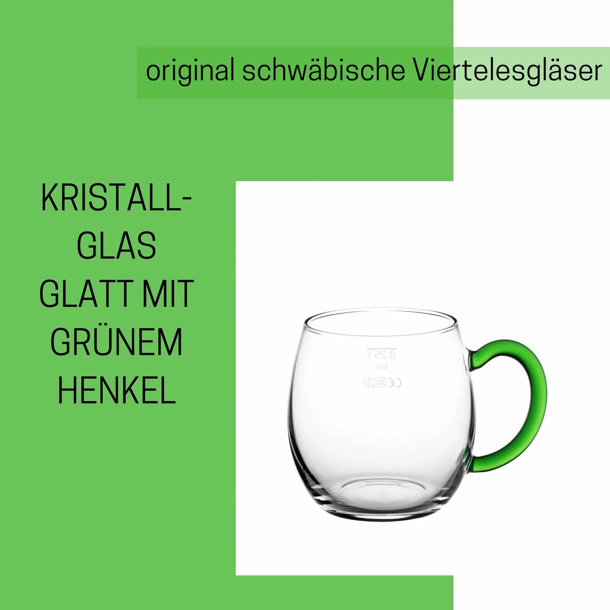 Novaliv Juego de 6 copas de vino con asa verde, 250 ml, con asa