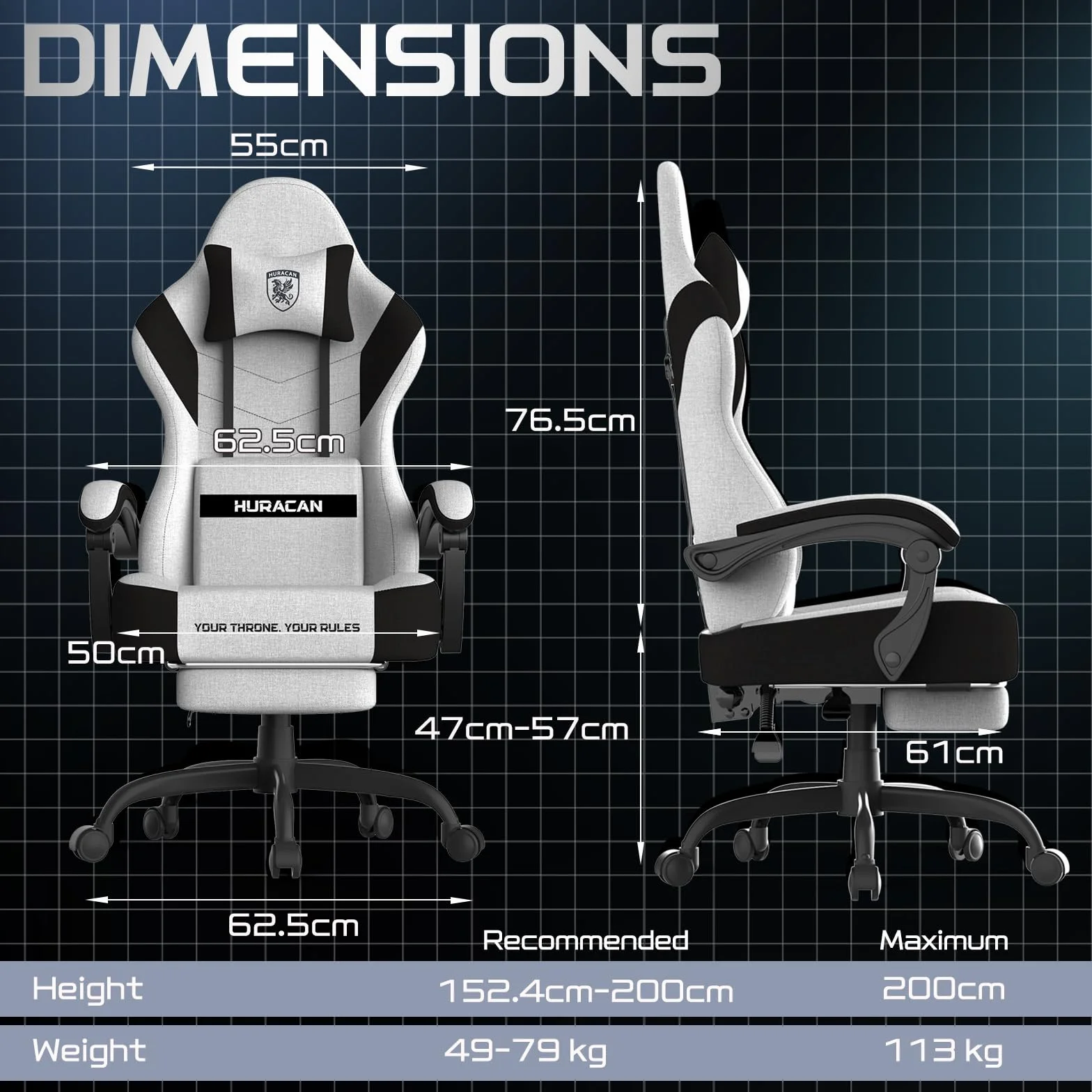 Verdego Silla Gaming, Silla Gamer Ergonómica con Masajeador Cojín Lumbar, Reposapiés Retractable y Reposacabezas, Tela de Poliéster, Reclinable 90-135°, Altura Regulable, Sillas Gaming, Blanco
