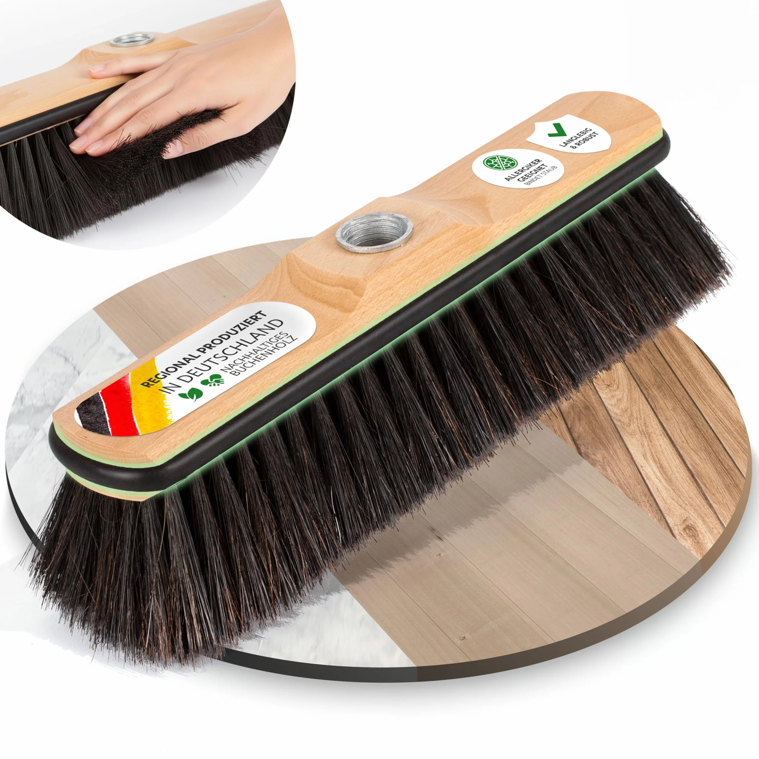 ORGAFLIX Escoba premium sin mango de crin con protección de bordes, 28 cm, extra resistente al polvo gracias a la mezcla de crins de, escoba de habitación