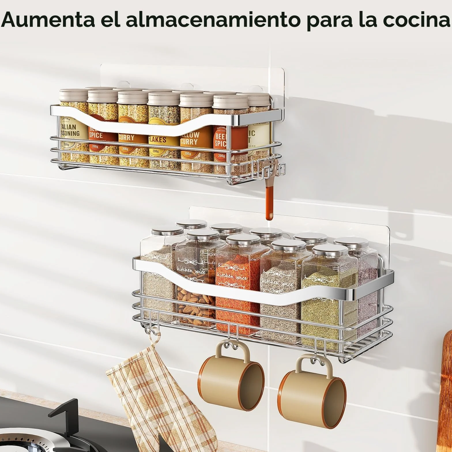 Orimade Adhesivo Estantes Cesta para Ducha con 5 Ganchos para Colgar Esponjas y Cuchillas Estanteria Organizador Baño Acero Inoxidable Sin Taladro Plata