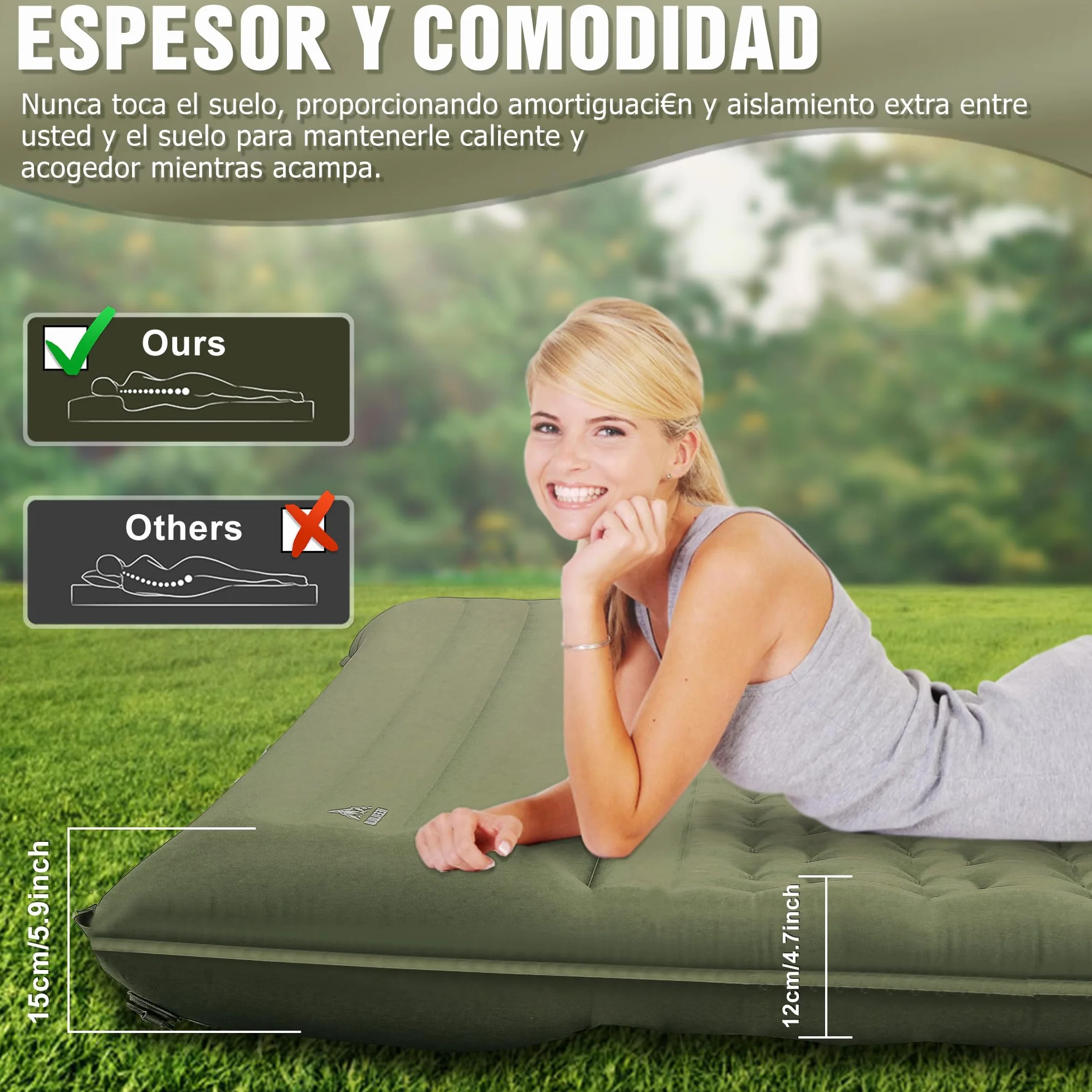IEEILULU Colchón Camping 2 Personas 196x140cm Esterilla Ultraligero Impermeable Autoinflable