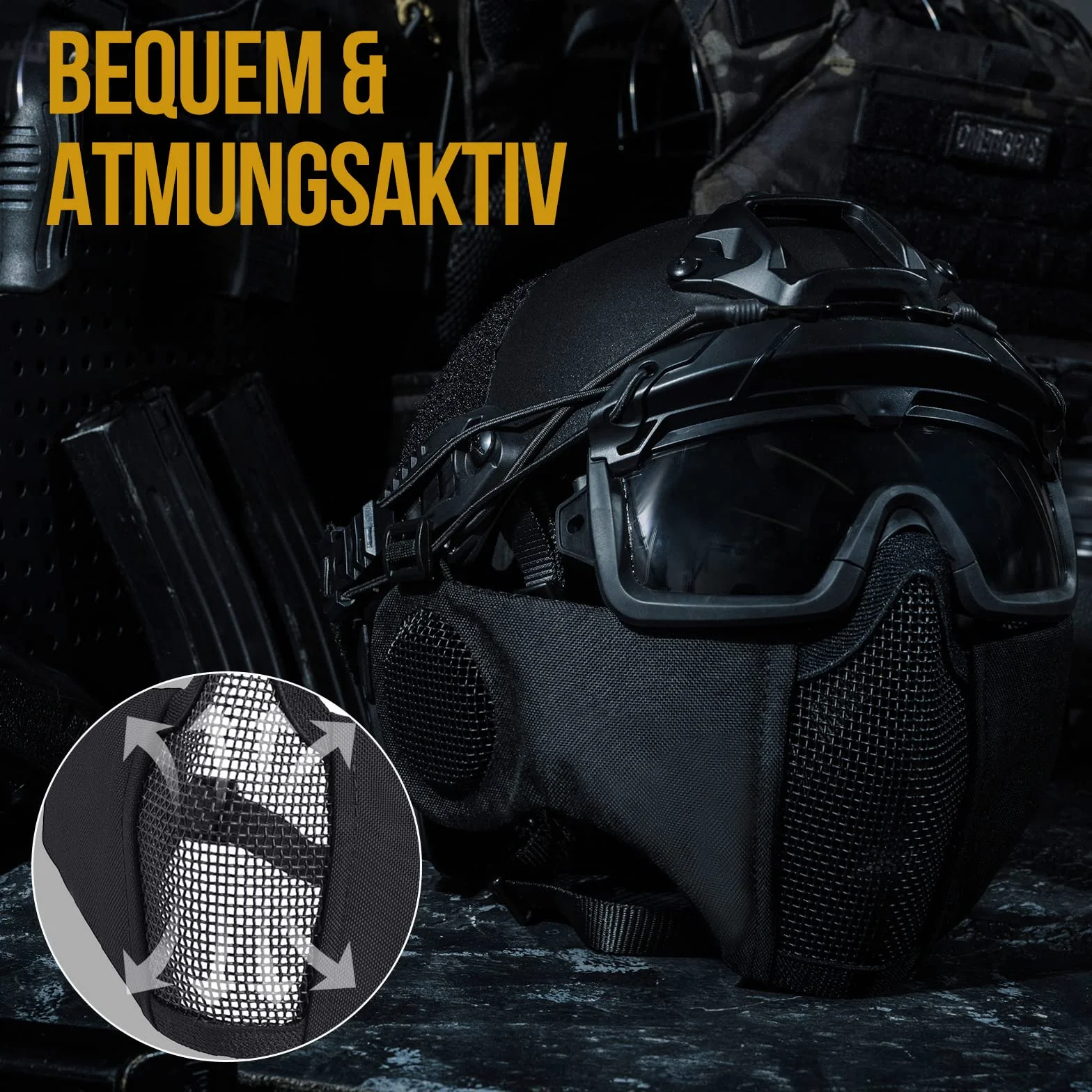 OneTigris Casco de Airsoft, Casco de Paintball Mich 2000 con máscara y Gafas para Airsoft Paintball