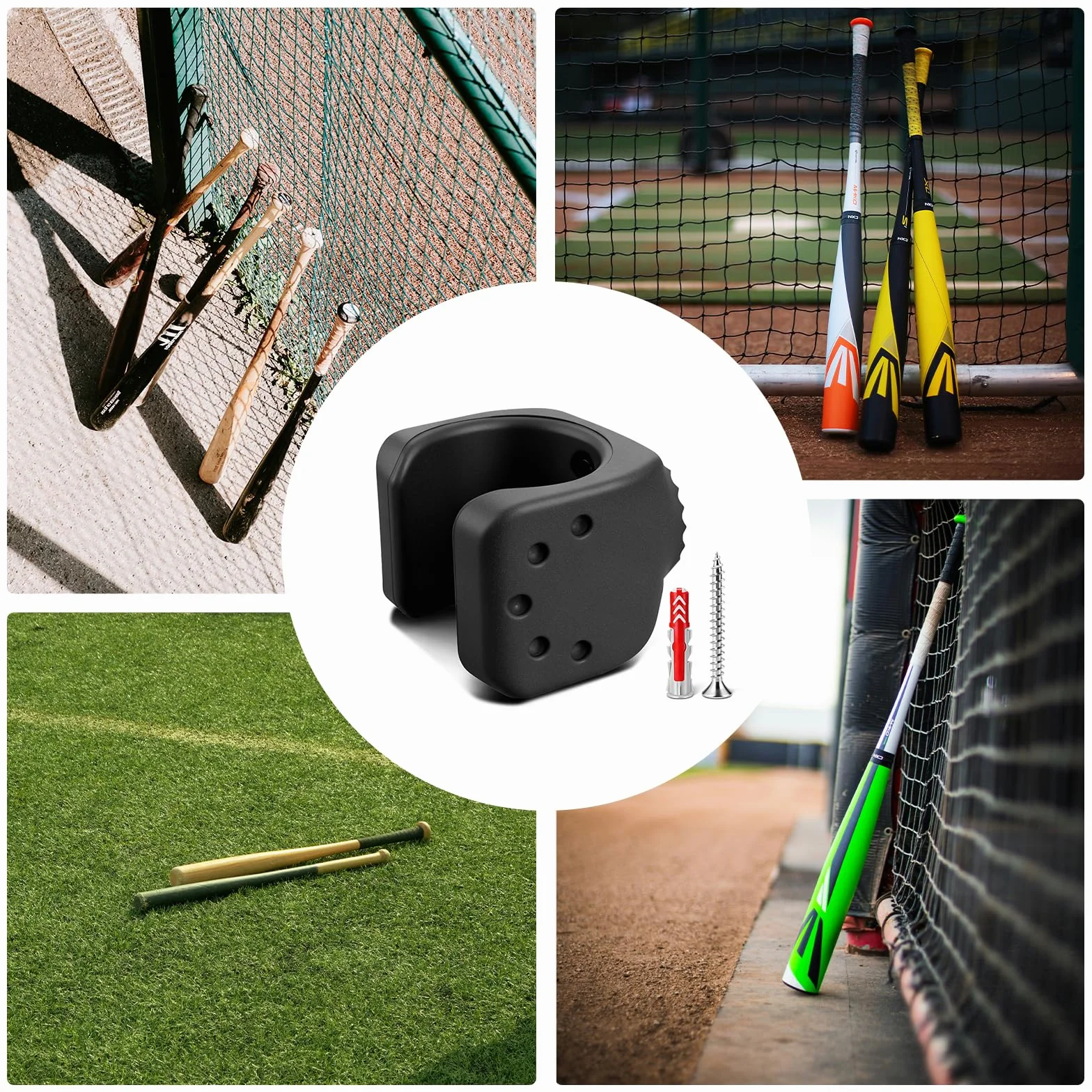 Soporte para bate de béisbol de madera – Soporte de pared para 30-36 mm con sujeción flexible