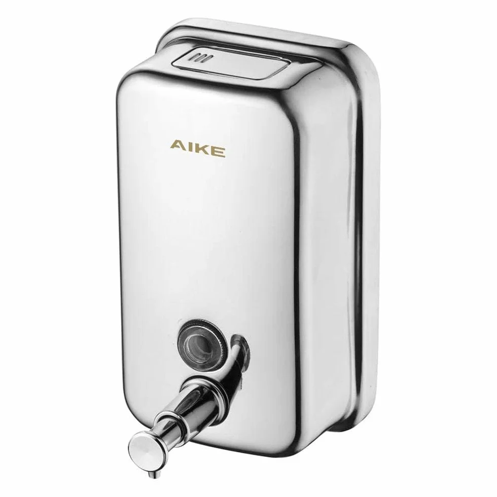 AIKE AK1001 Dispensador de Jabon de Manos, Comercial Dispensador de Jabón Pared de Acero Inoxidable Recargable (Pulido 500ML)