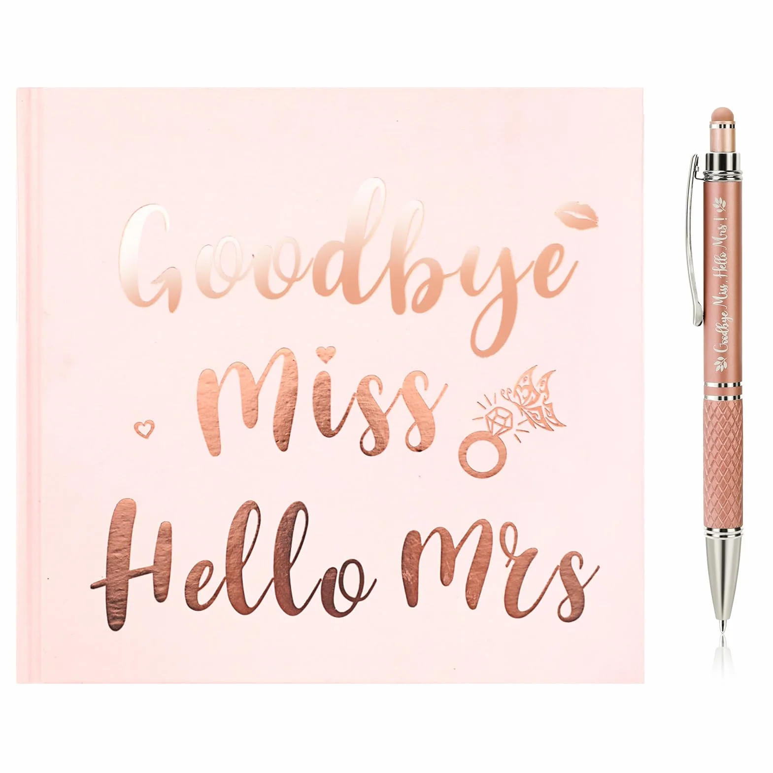 HOWAF Goodbye Miss Hello Mrs Libro de visitas de despedida de soltera, Boda, Team Bride Libro de Consejos de oro rosa, incluye bolígrafo