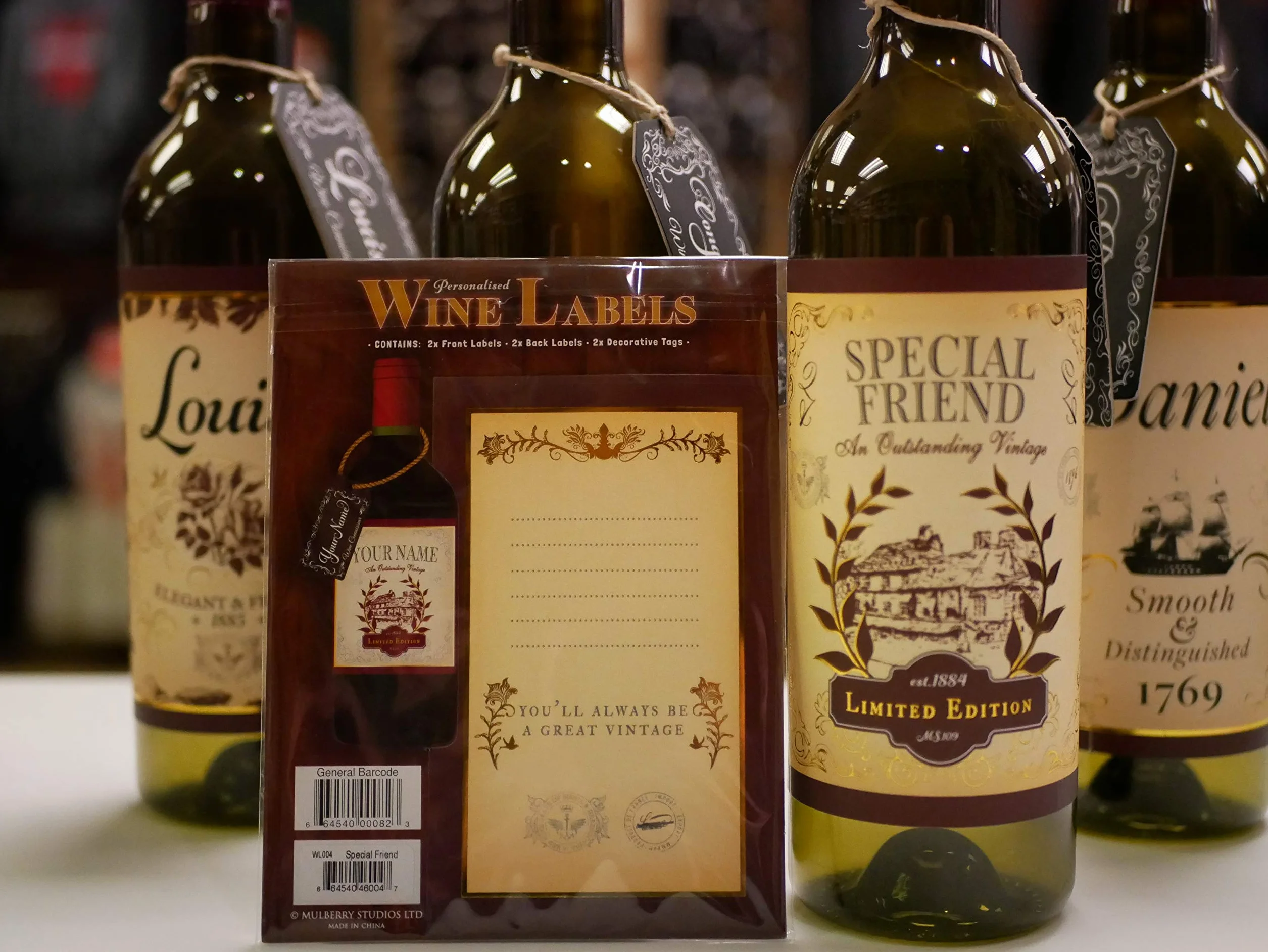 Etiqueta de vino para cumpleaños, 2 etiquetas delanteras y traseras y 2 etiquetas