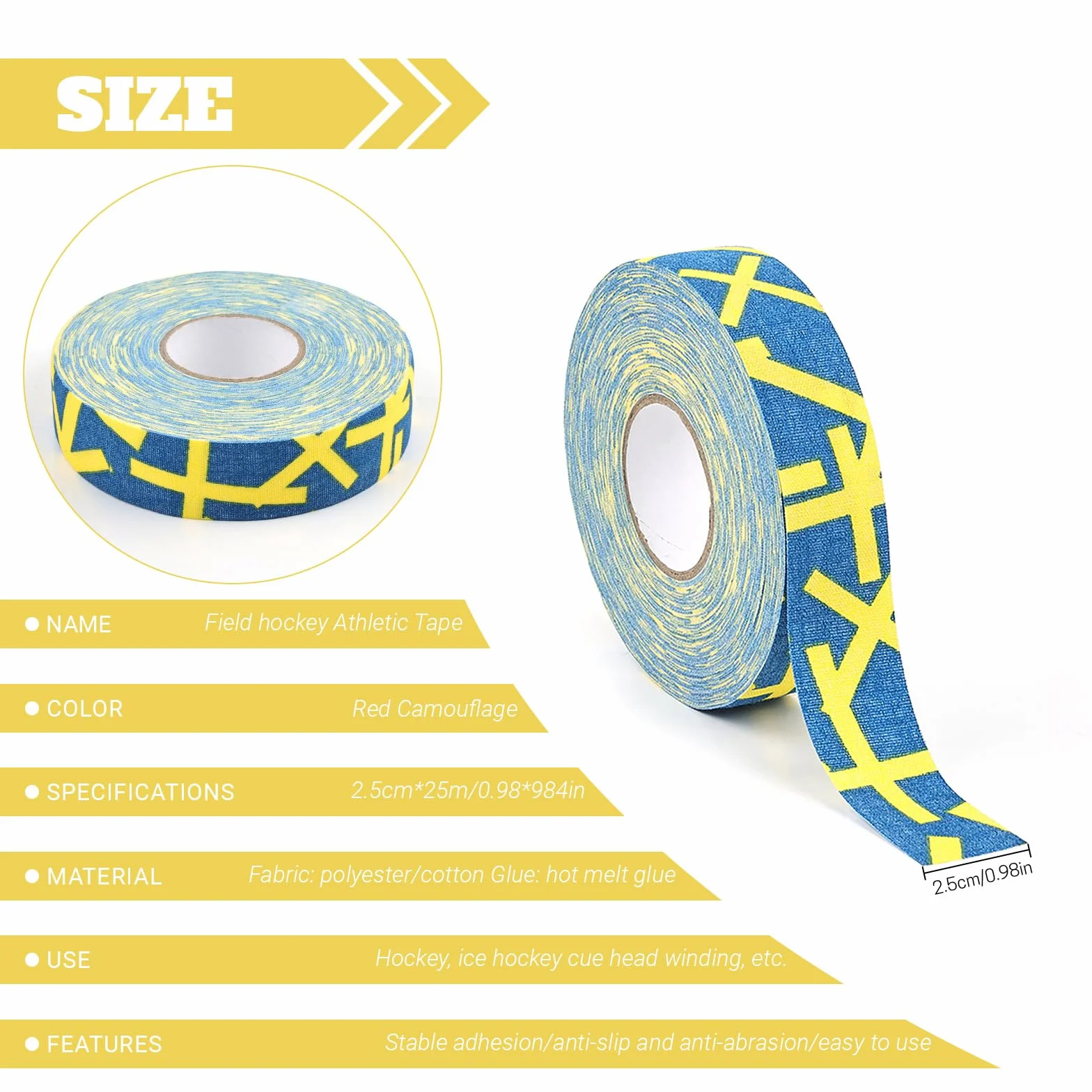 Skyzone Cinta de Palo de Hockey, Cinta Antideslizante de Agarre 2,5 cm x 25 m