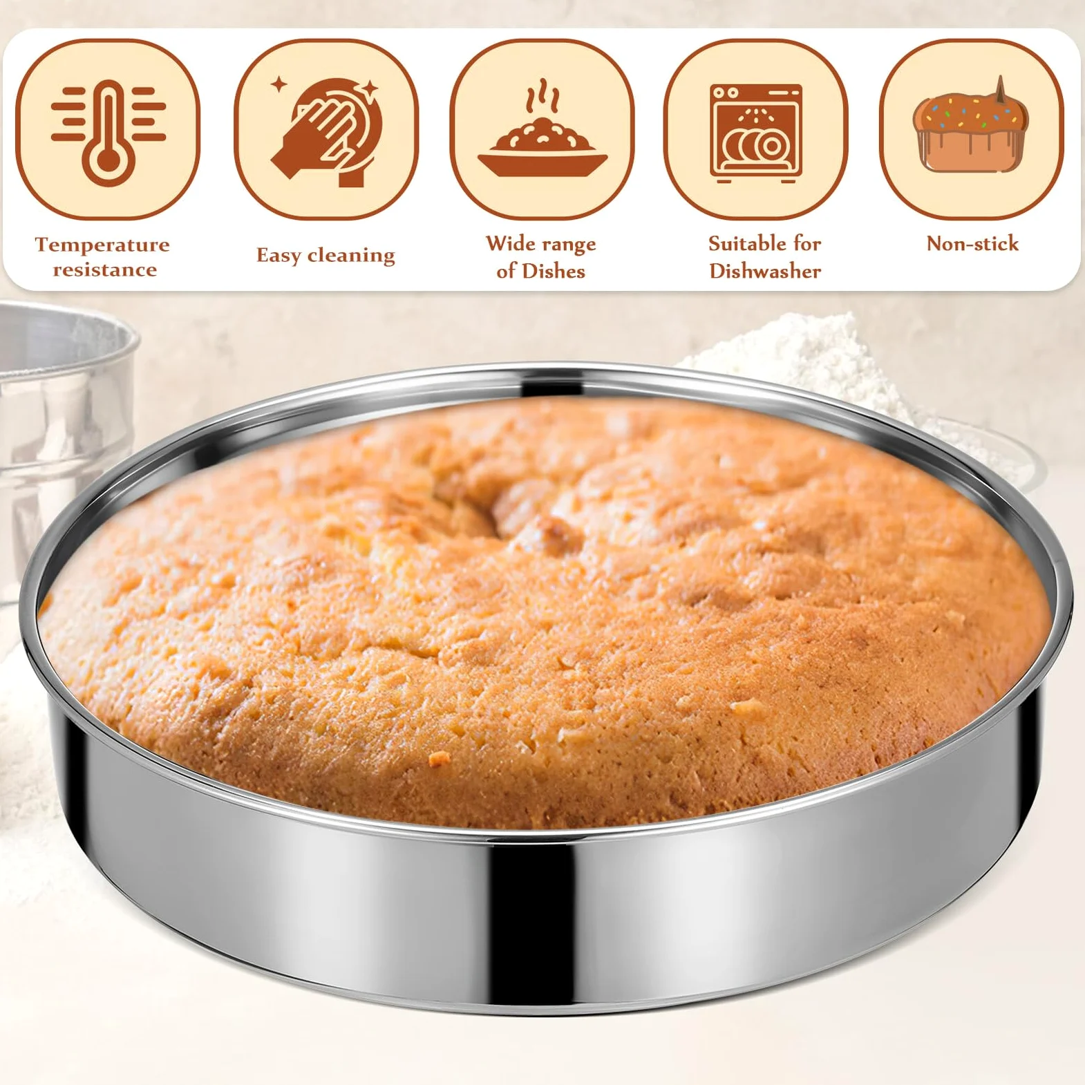 DOITOOL Molde Redondo para Pastel de Acero Inoxidable 24 CM Juego de 2 Moldes Metálicos sin Asas Bandeja para Hornear y Servir Utensilios de Repostería Resistentes y Fáciles de Limpiar