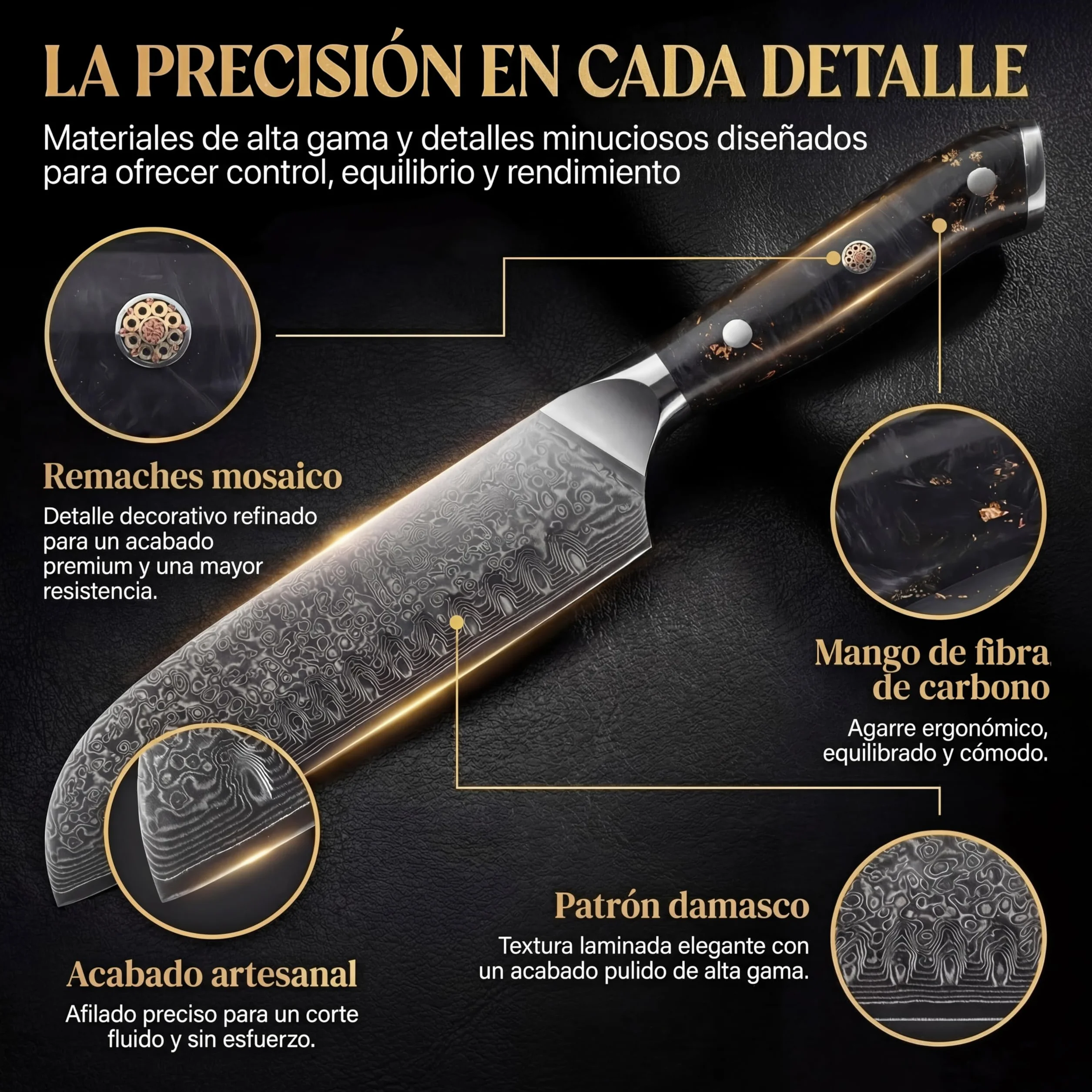 MIKORO Cuchillo Santoku Japonés de 18 cm - Acero de Damasco de 67 Capas con Alto Contenido de Carbono - Cuchillo de Cocina Profesional Ultra Afilado - Mango Ergonómico - Para Carne, Pescado y Verduras