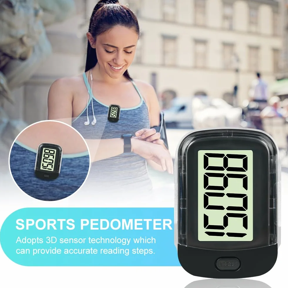 Flintronic 3D Active Podómetro con Clip y Cordón, Pantalla Grande, Electrónico para Ancianos Niños
