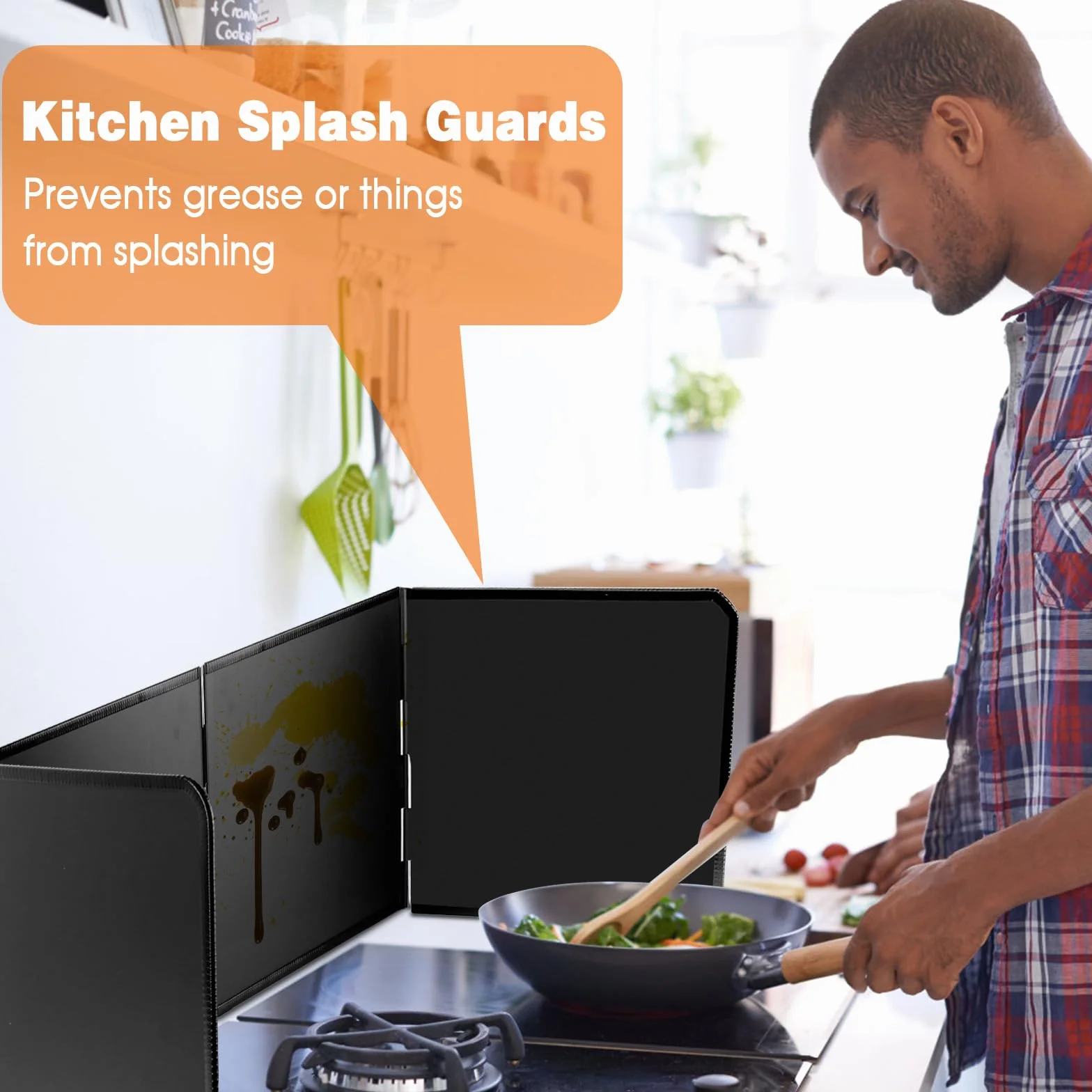76*29*30cm Protector Salpicaduras Cocina, 3 Lados Panel Protector Antisalpicaduras Cocina Plegable Resistente al Calor, Protección Antisalpicaduras Pantallas con paño de limpieza, para Cocinar/Hornear