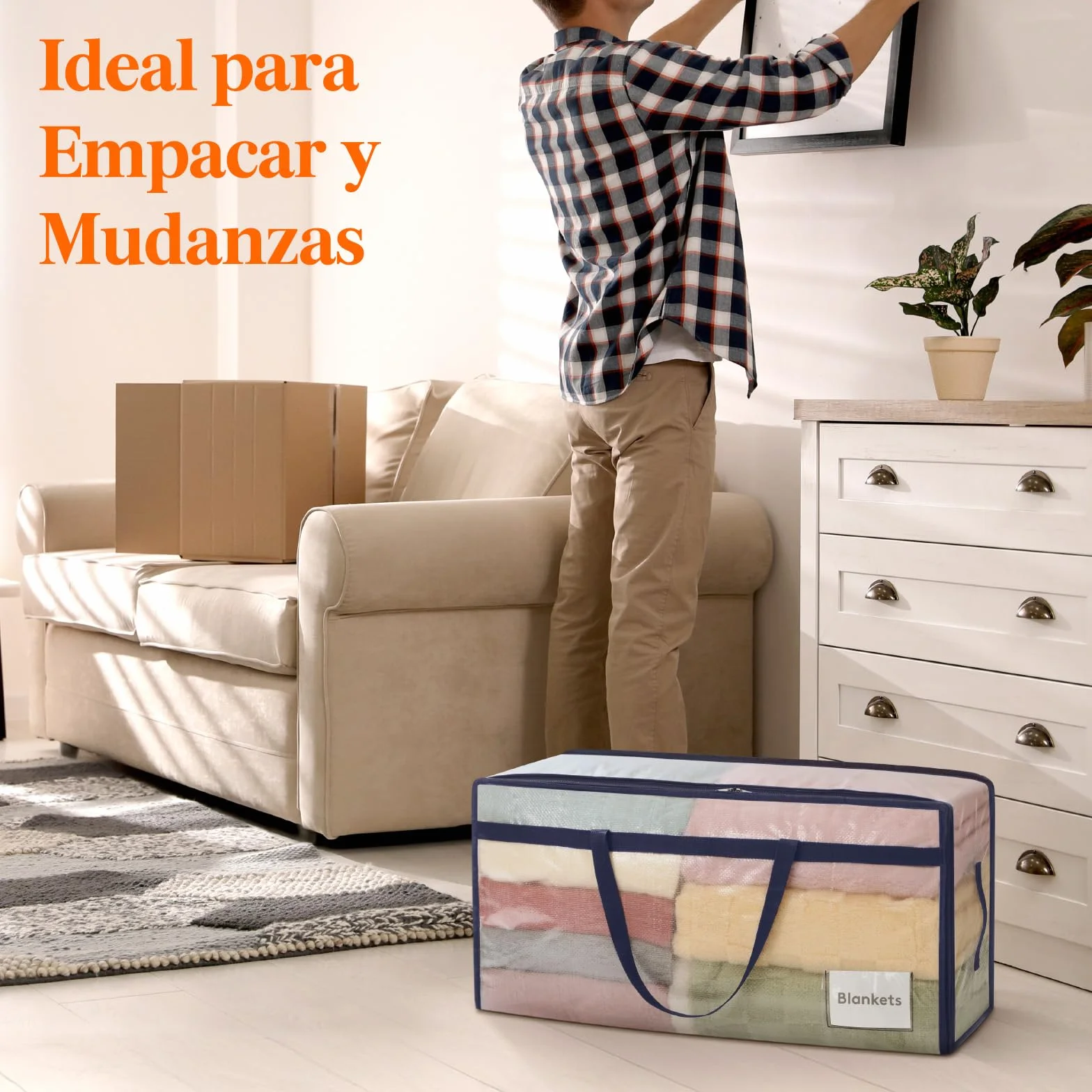 Lifewit Juego de 4 Bolsas Almacenaje Ropa 90 L, Bolsas Mudanza Grandes con Asas, Cajas Mudanza Plegables para Edredones, Mantas, Ropa, Transparente