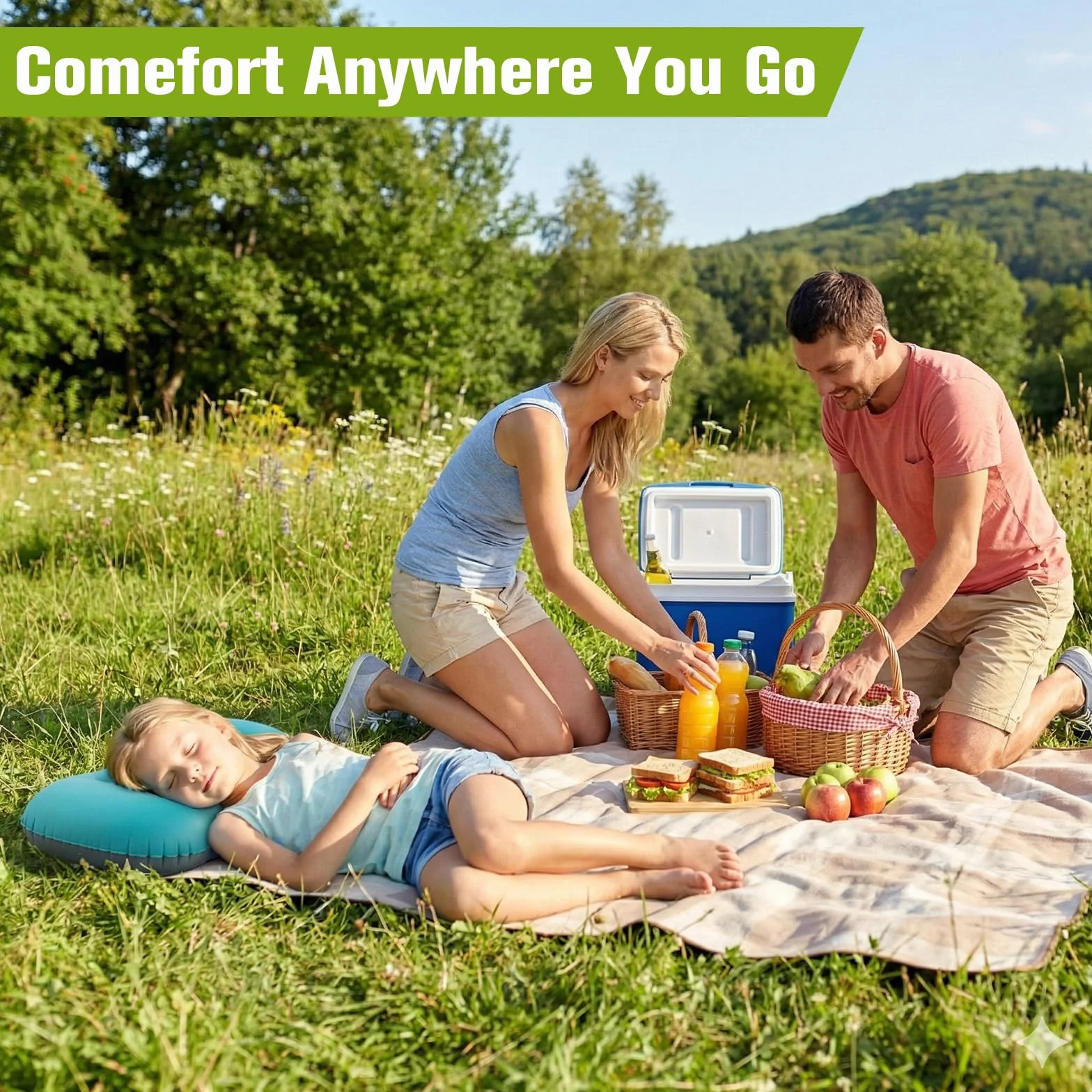 Almohada de Camping Ligera Compacta Hinchable Playa Viaje Soporte Ergonómico Acampada Senderismo (Turquesa)