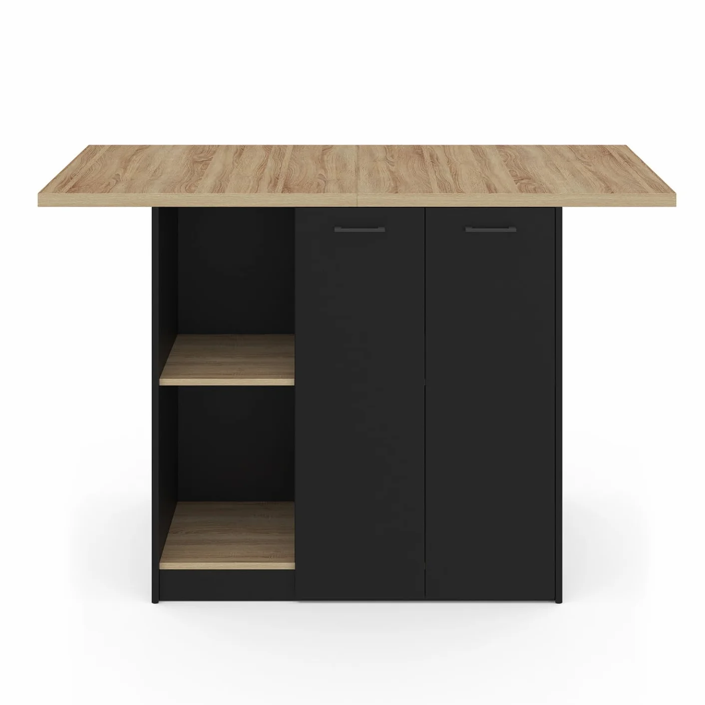 IDMarket – Ilot central BAO 140 cm 4 personas madera negra con encimera de haya