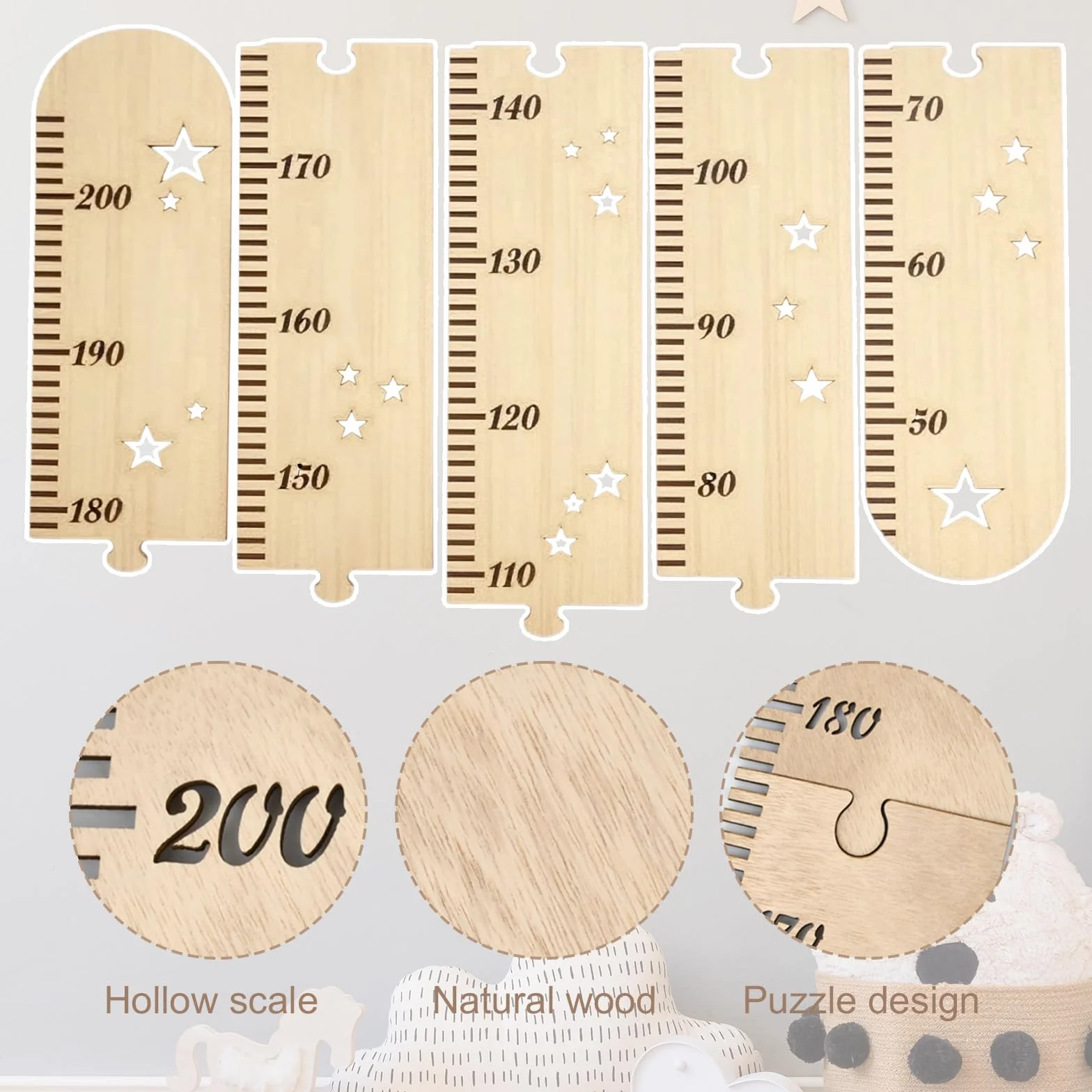 Zimoer Medidor de Altura para Niños en Pared de Madera Plegable 27x42 cm Decoración Habitación Infantil