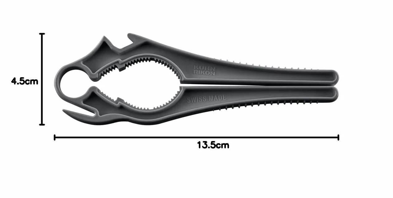 KUHN RIKON 5 en 1 Swiss Multiabridor gris, 5 funciones para abrir botellas, tapas de tubos, etc., abridor para diferentes aplicaciones
